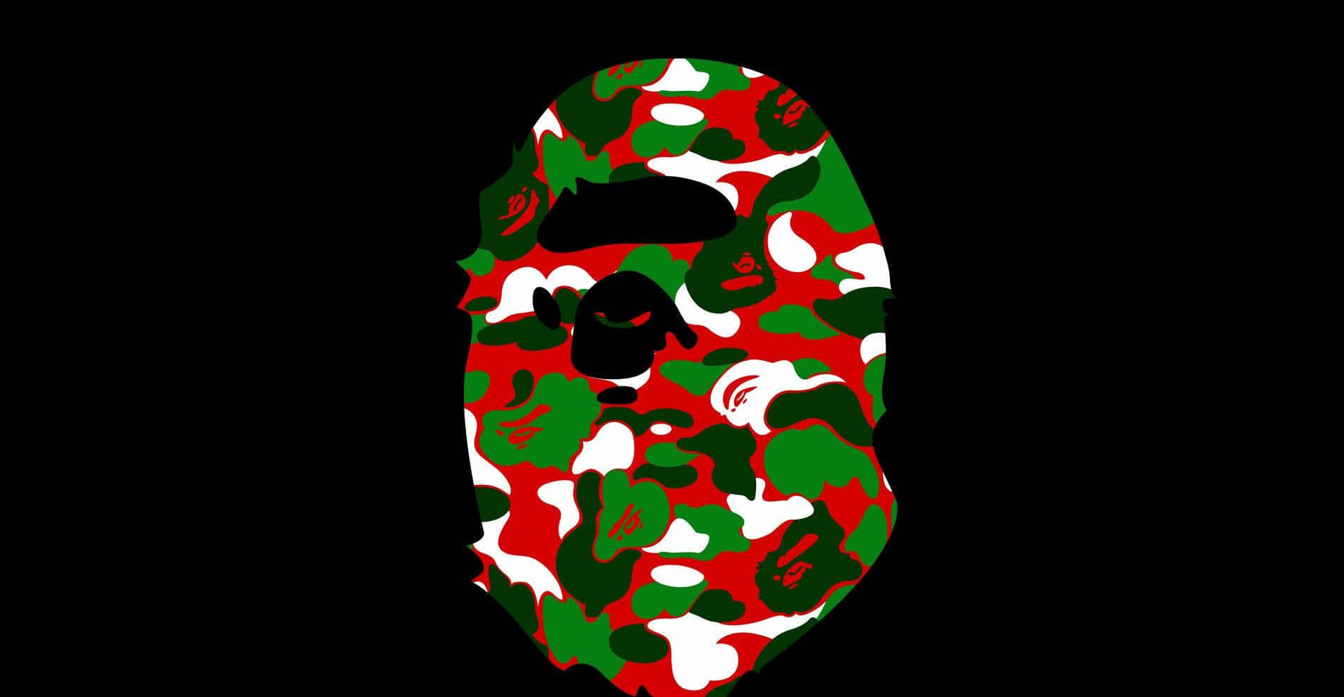 Red Bape, bathing ape camo mask, red green and white camouflage pattern, HD Desktop Wallpaper