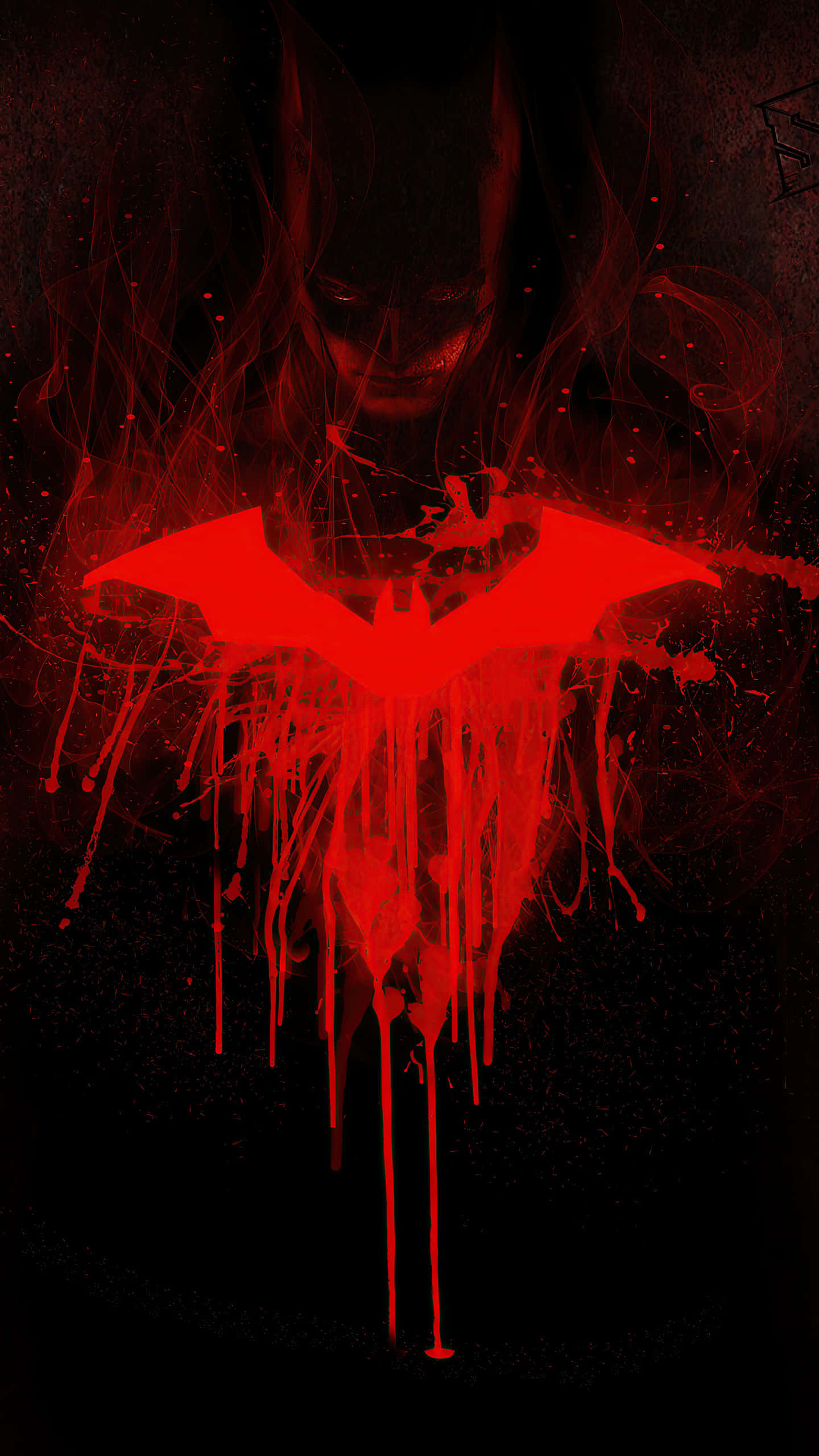 Red Batman Logo, Batman silhouette, dripping red paint, 2K Phone Wallpaper