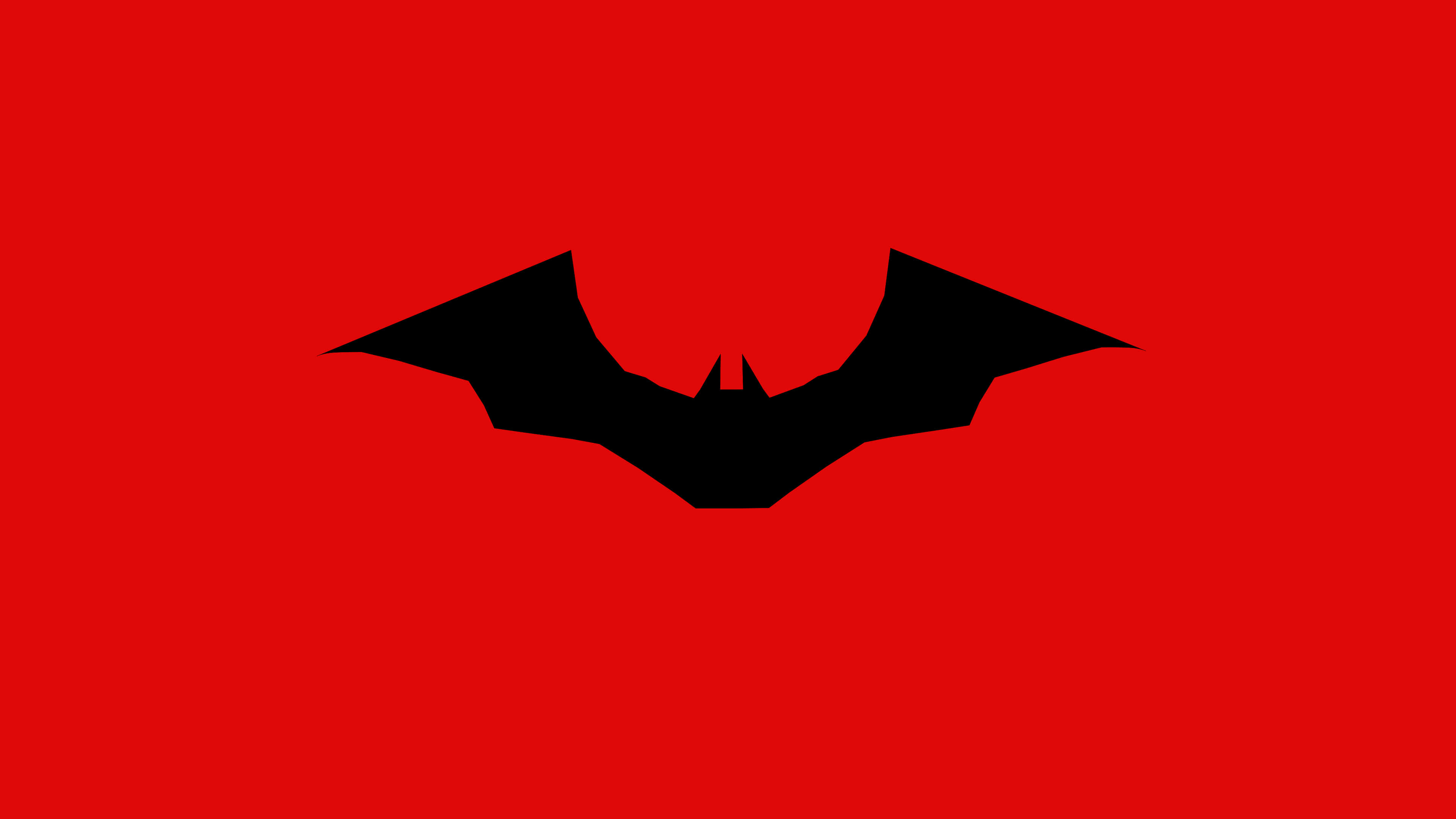 Red Batman Logo, black bat symbol, vivid red background, 4K Desktop Wallpaper