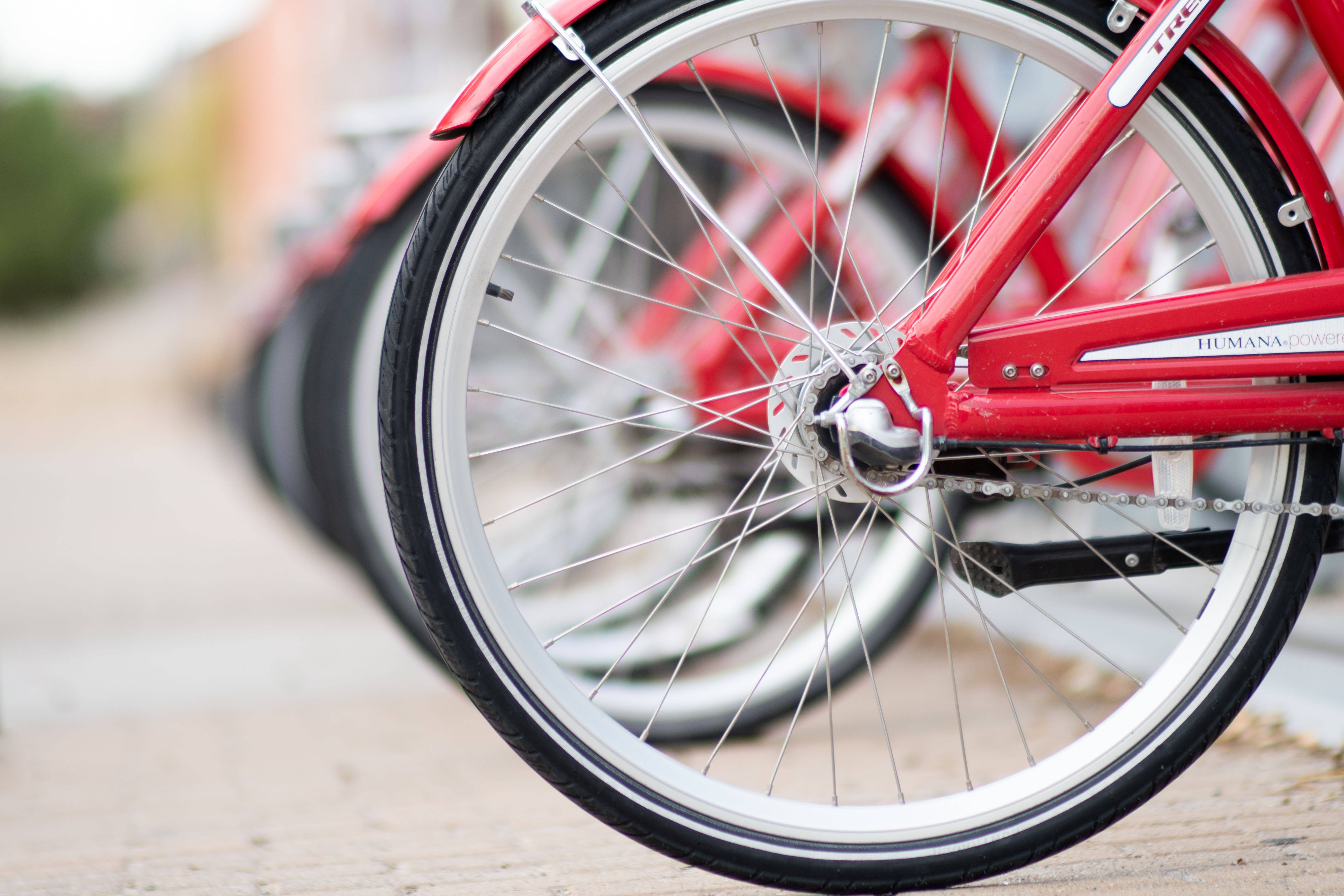 red bicycle wheel, white rim, silver spokes, 5K Desktop Wallpaper