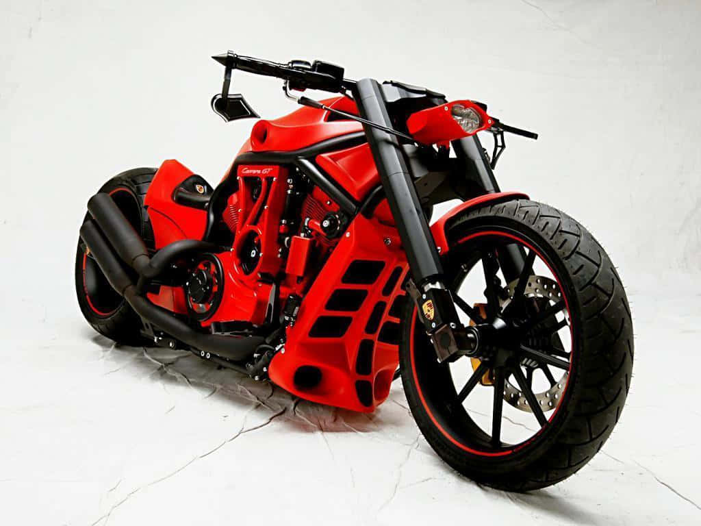 red custom motorcycle, exposed engine, black accents, SD Desktop Wallpaper