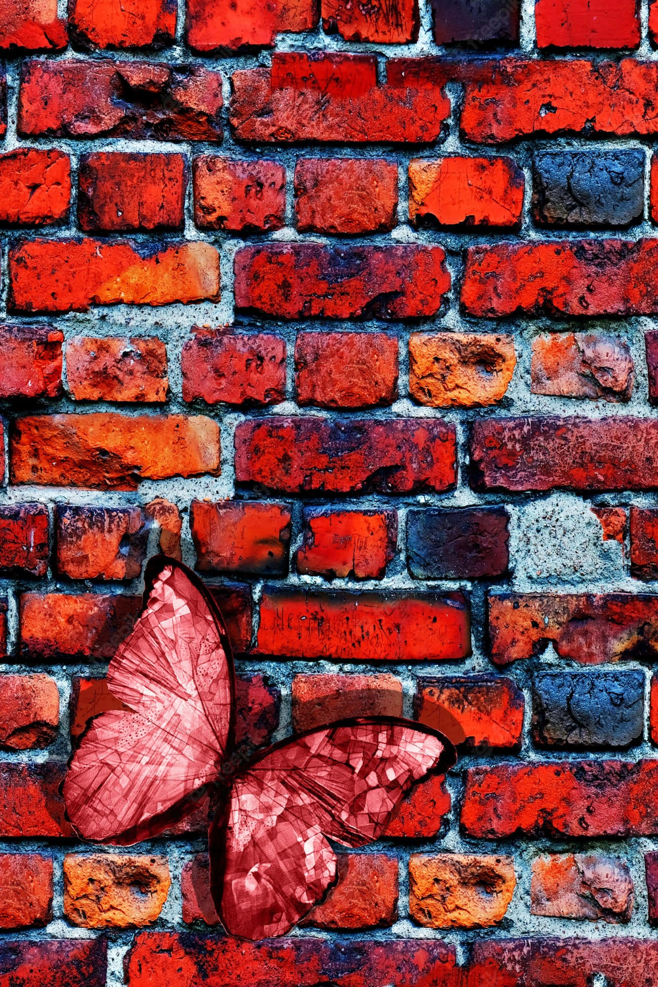 Red Butterfly, translucent pink butterfly, geometric wings, Full HD Phone Wallpaper