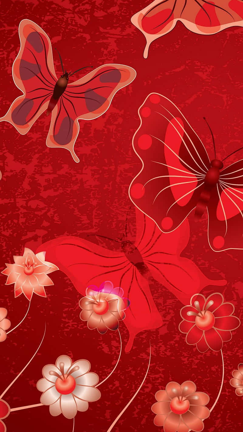 Red Butterfly, vibrant red butterflies, stylized flowers, HD Phone Wallpaper