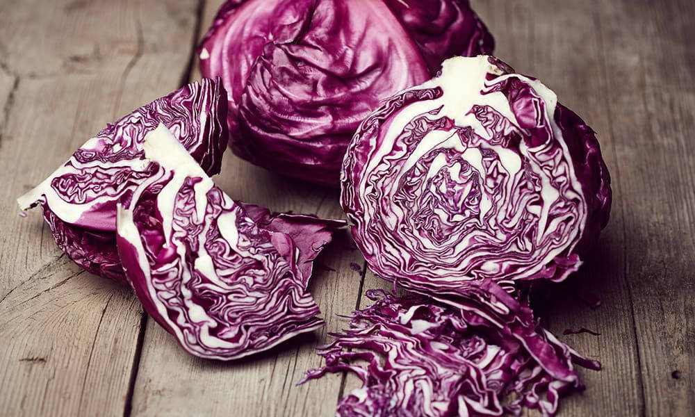 red cabbage, rustic wooden table, purple layers, SD Desktop Wallpaper