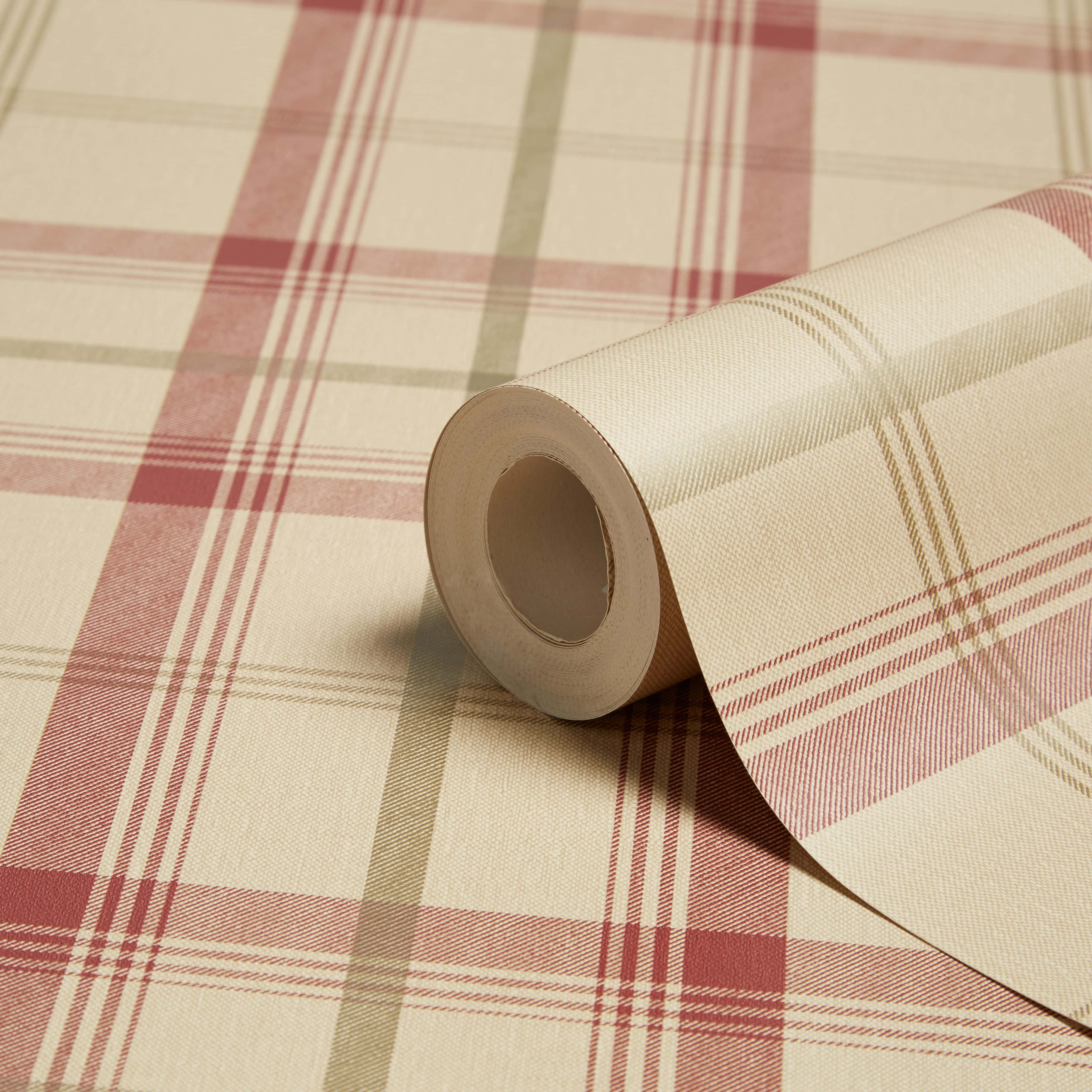 beige plaid wallpaper, red and olive stripes, roll of wallpaper, 2K Desktop Wallpaper