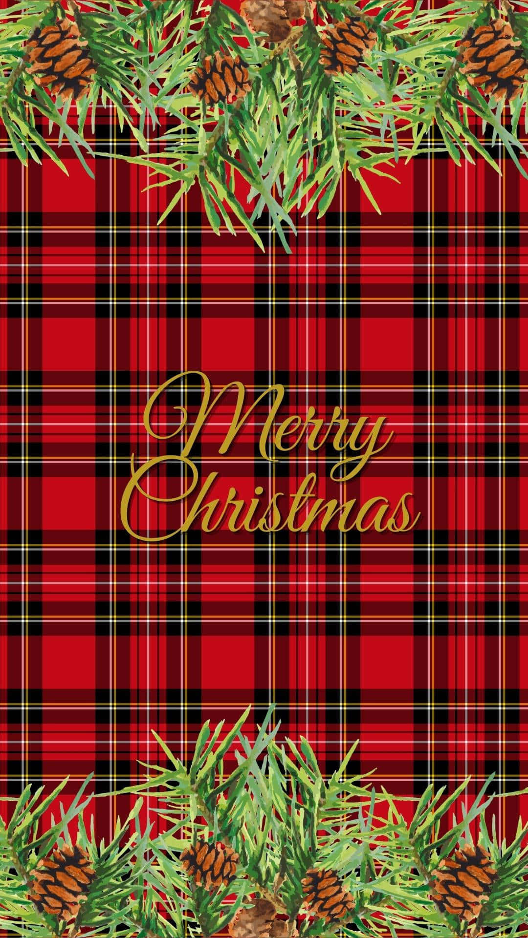 Red Checkered, Merry Christmas, pine branches, Full HD Phone Wallpaper
