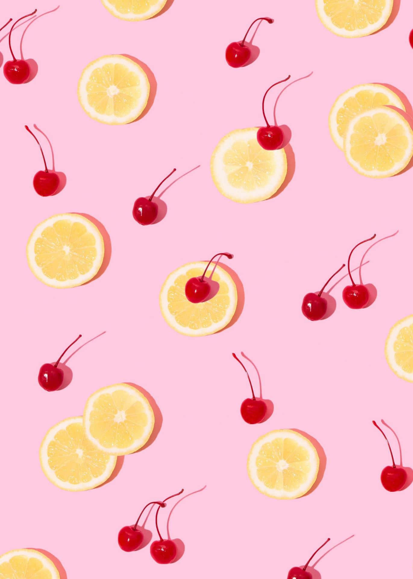 Red Cherries, Lemon and Cherries Pattern, Pink, Full HD Phone Wallpaper