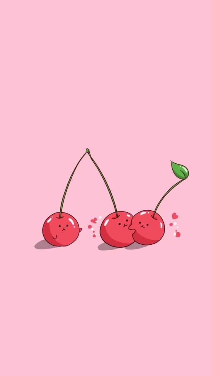 cherry aesthetic, cartoon cherries, soft pink background, HD Phone Wallpaper