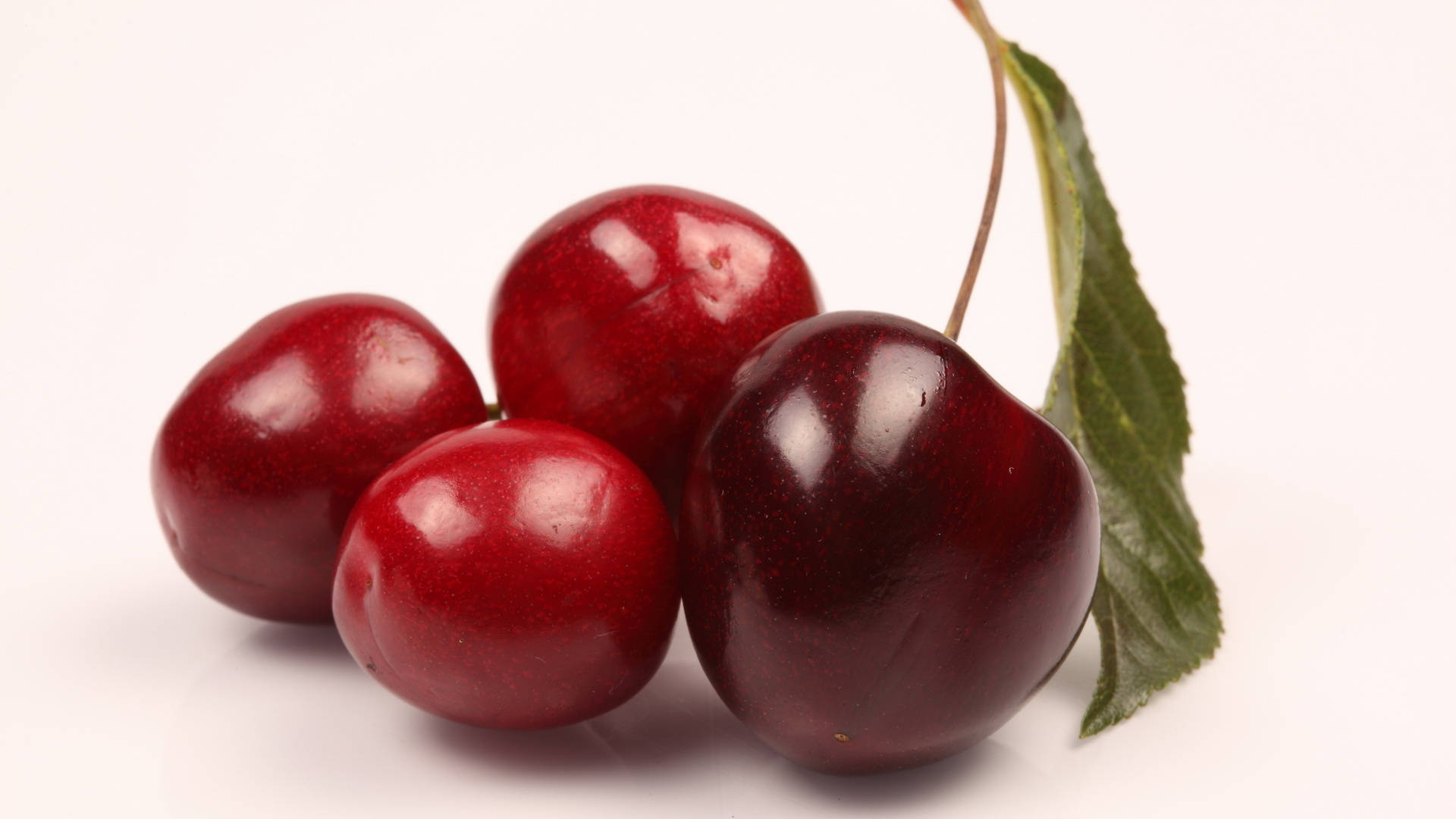 Cherry Varieties, glossy red cherries, green leaf, Full HD Desktop Wallpaper
