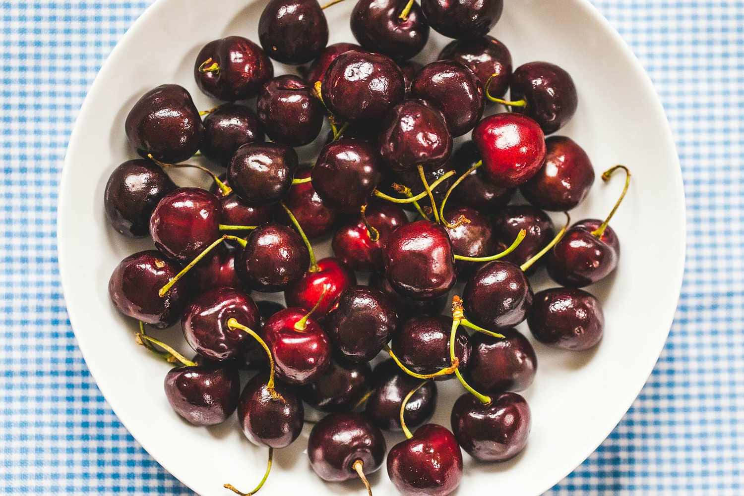 Red Cherries, white bowl, glossy dark red cherries, HD Desktop Wallpaper