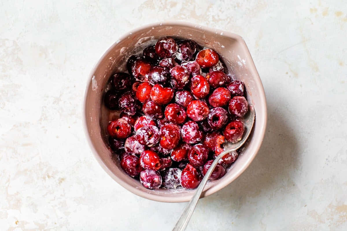 Red Cherries, glossy red cherries, matte pink bowl, SD Desktop Wallpaper