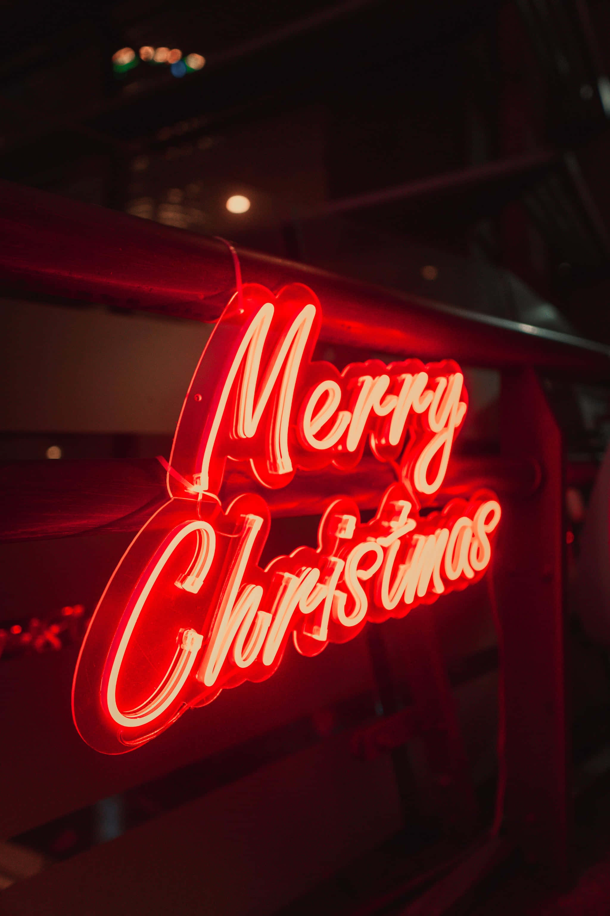 Red Christmas iPhone, Merry Christmas, glowing red neon sign, 2K Phone Wallpaper