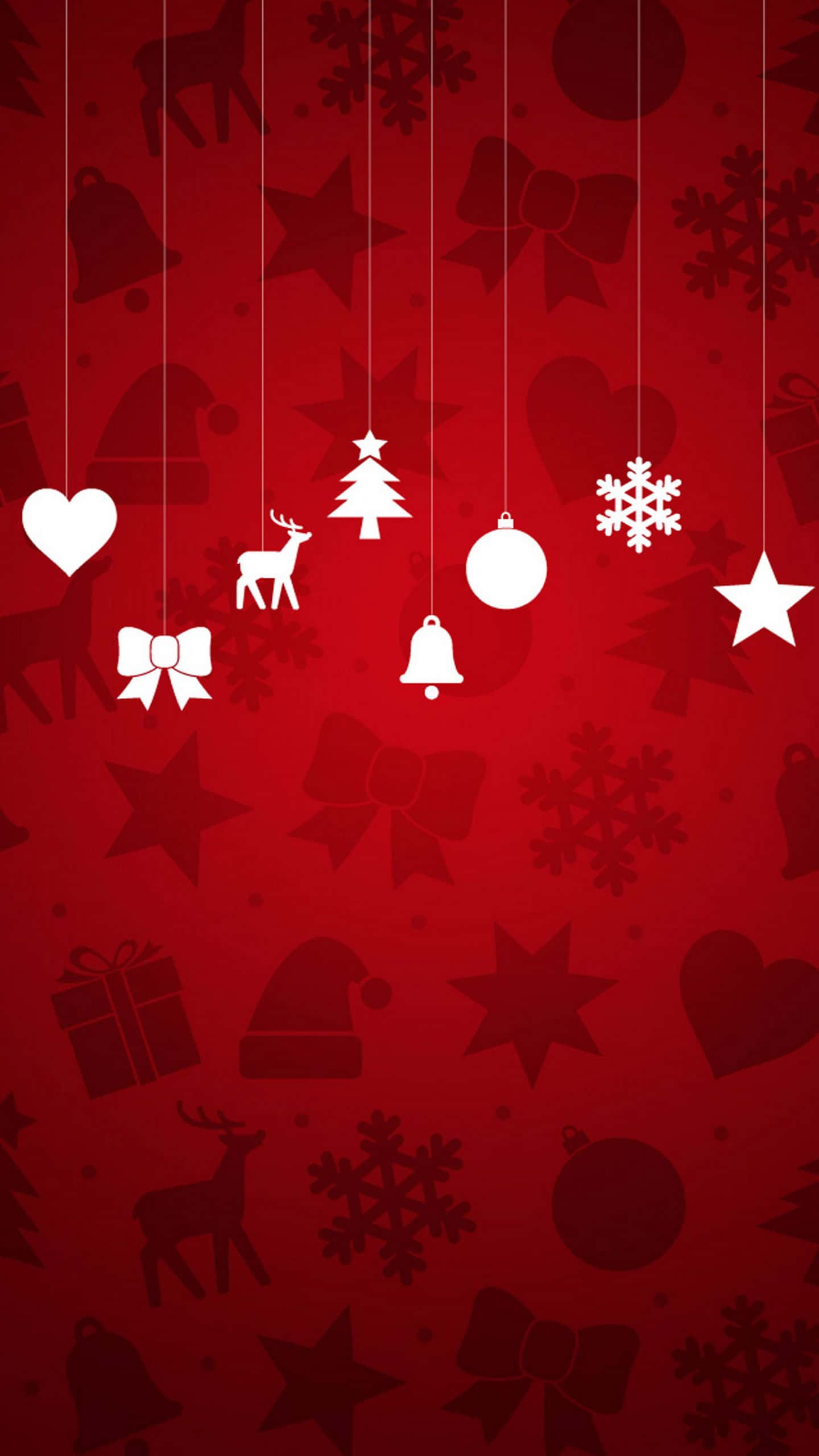 Red Christmas iPhone, deep red background, White Christmas ornaments, 2K Phone Wallpaper
