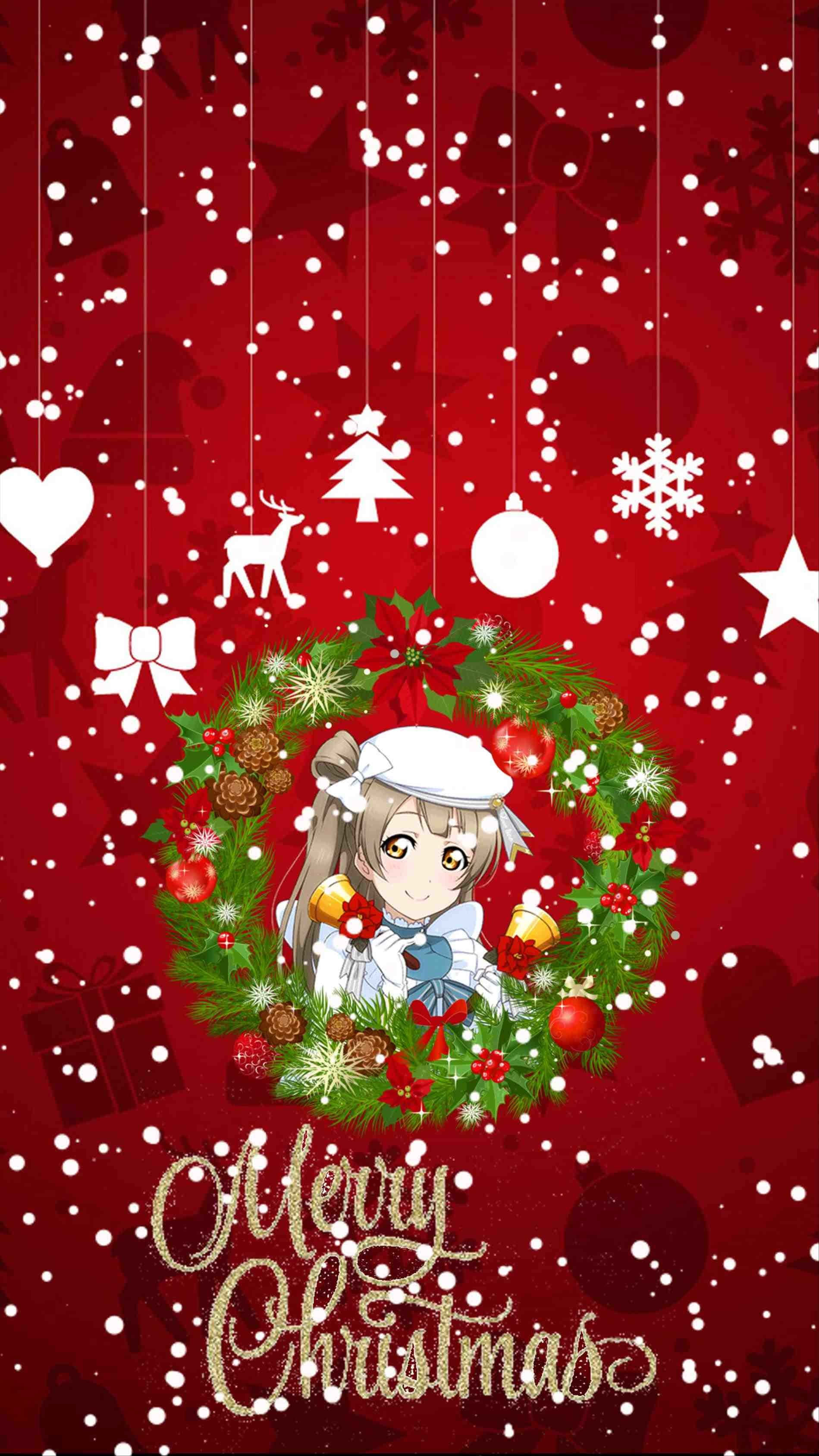 Red Christmas iPhone, anime girl, winter hat, 2K Phone Wallpaper