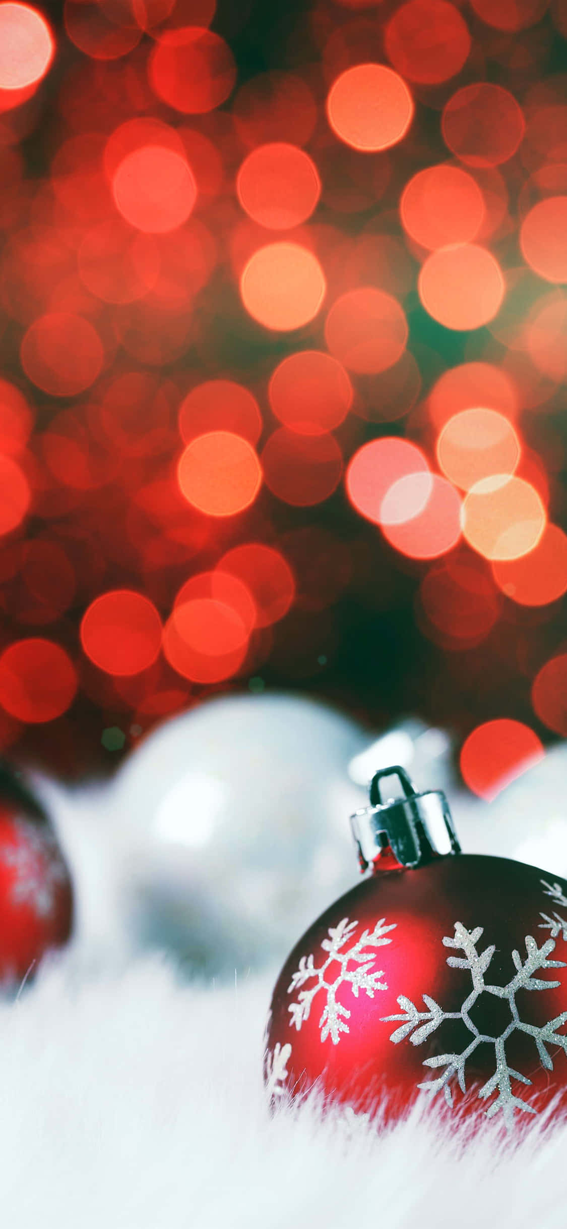 Red Christmas iPhone, red Christmas ornament, silver snowflakes, Full HD Phone Wallpaper