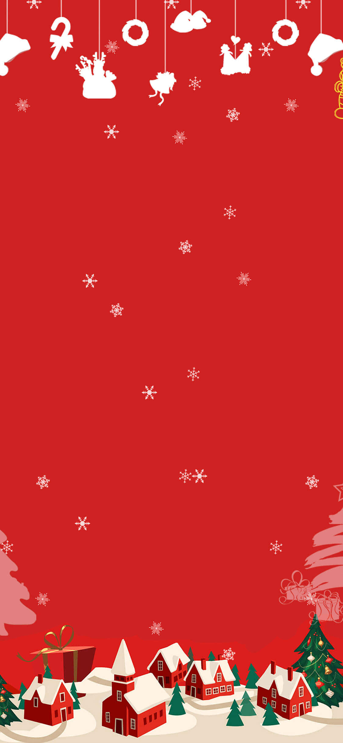 Red Christmas iPhone, festive red background, white snowflakes, Full HD Phone Wallpaper