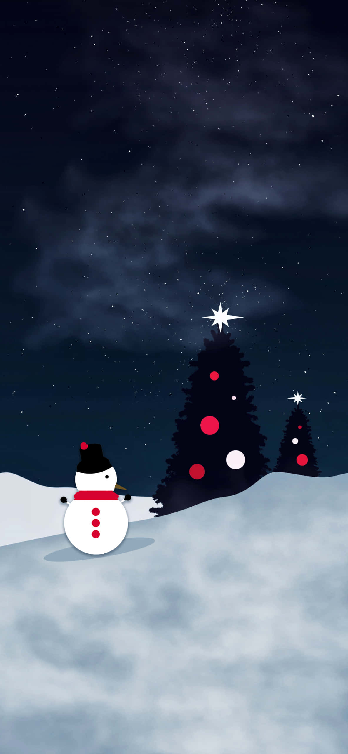 Red Christmas iPhone, snowman, snowy winter night, 2K Phone Wallpaper