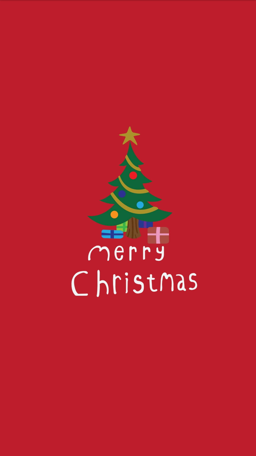 Red Christmas iPhone, green Christmas tree, colorful ornaments, Full HD Phone Wallpaper