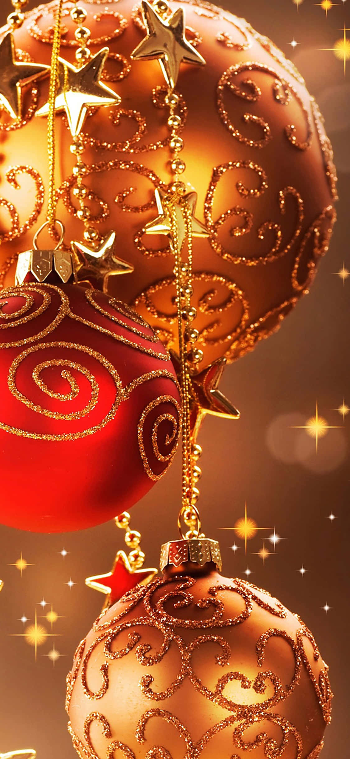 Red Christmas iPhone, Christmas ornaments, gold ornaments, Full HD Phone Wallpaper