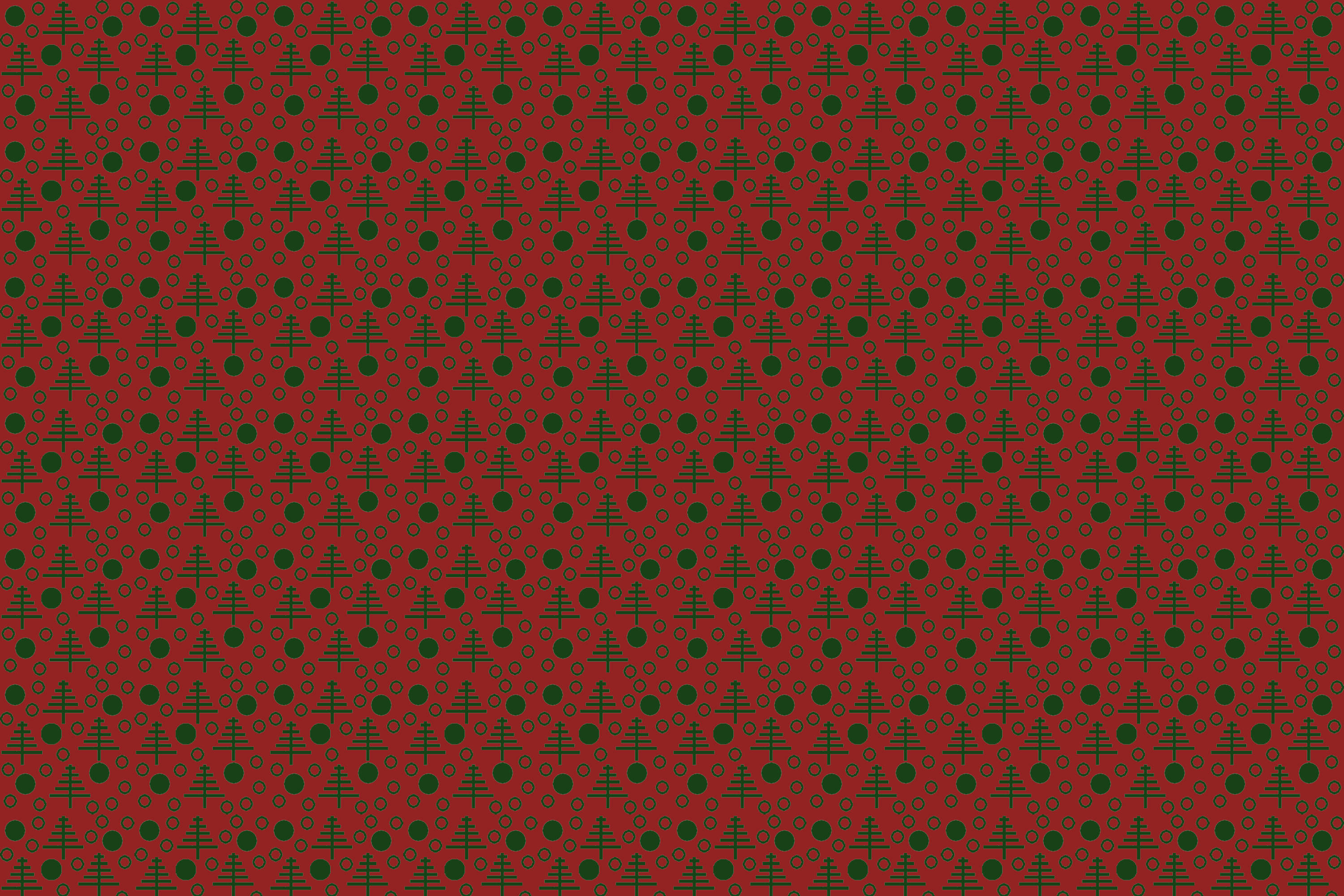 Red Christmas, green pine trees, circles, 2K Desktop Wallpaper
