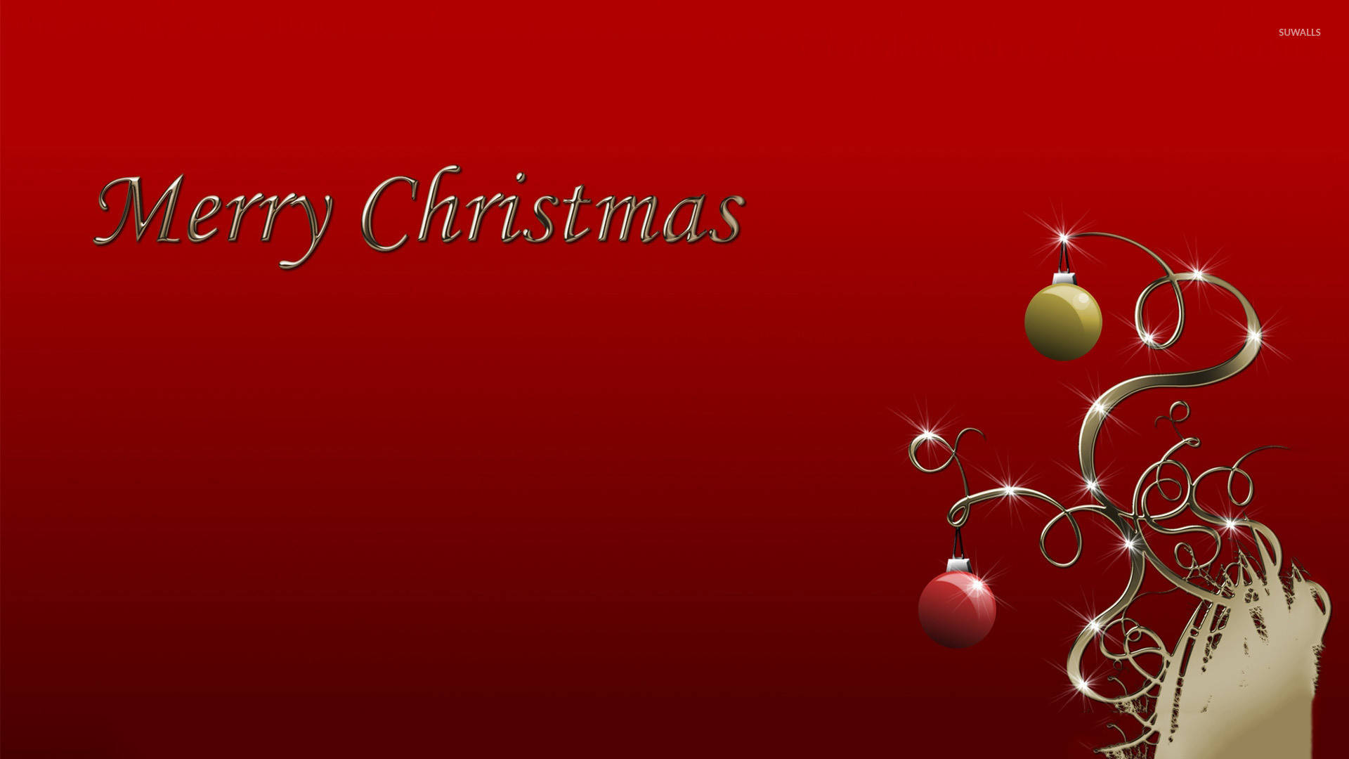 Red Christmas, metallic swirls, glowing ornaments, Full HD Desktop Wallpaper