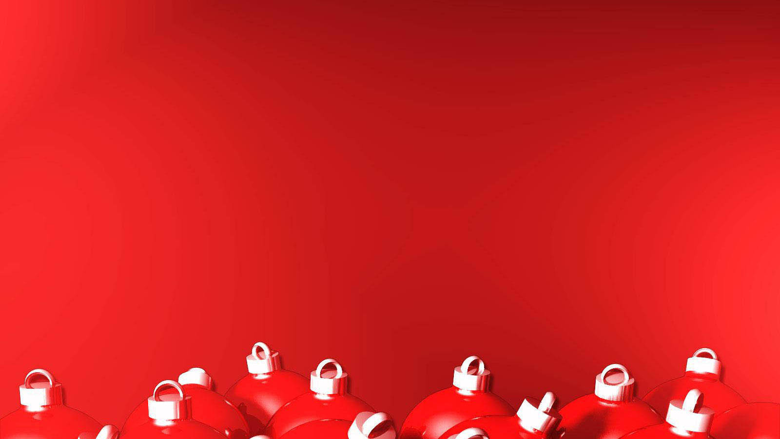 red Christmas ornaments, white caps, solid red gradient background, HD Desktop Wallpaper