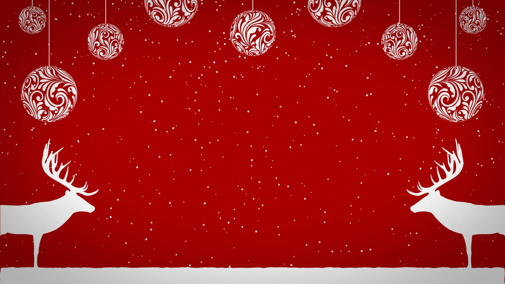 Red Christmas, reindeers, white deer silhouettes, Full HD Desktop Wallpaper