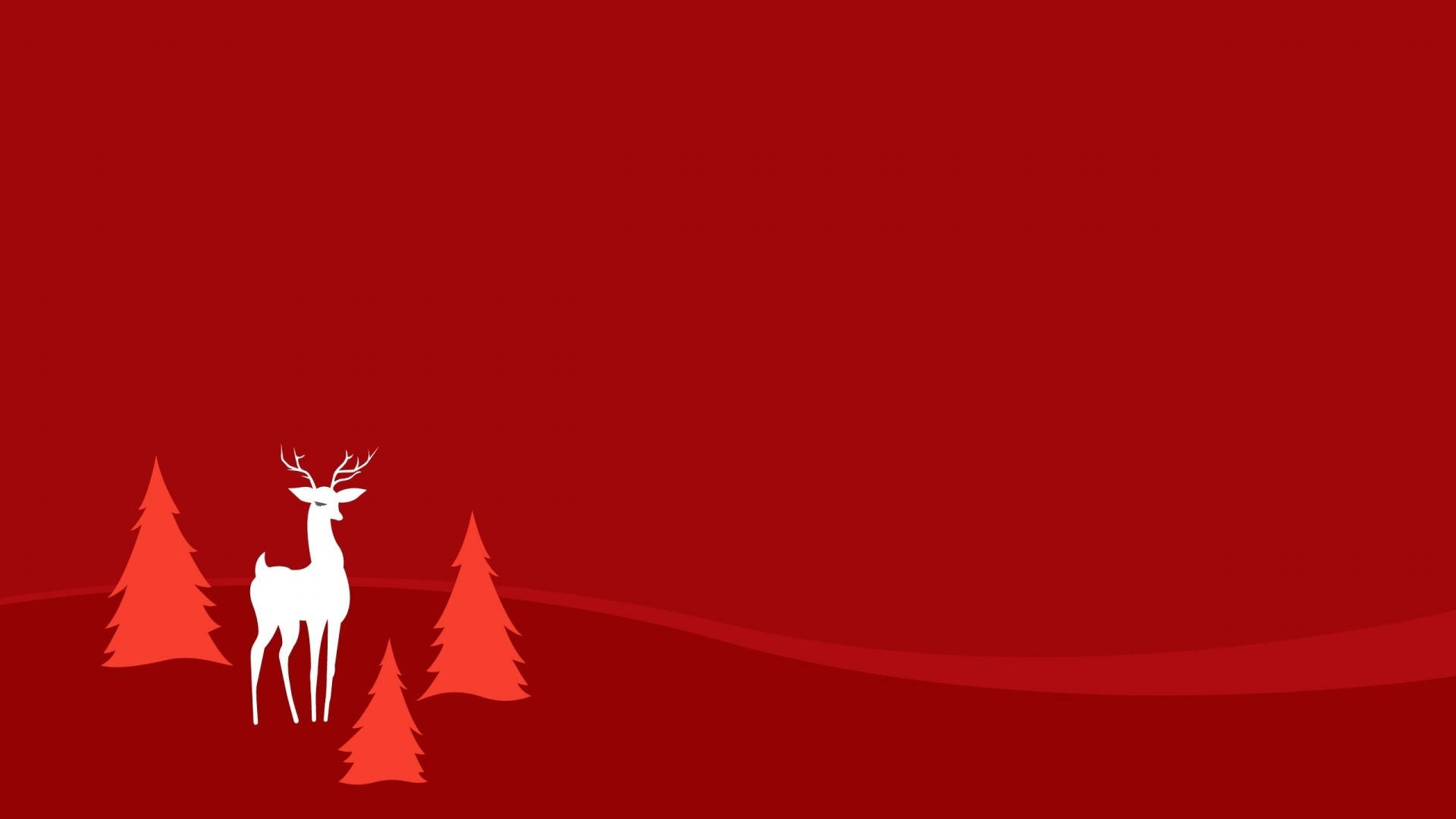 white reindeer, red Christmas background, orange pine trees, Full HD Desktop Wallpaper
