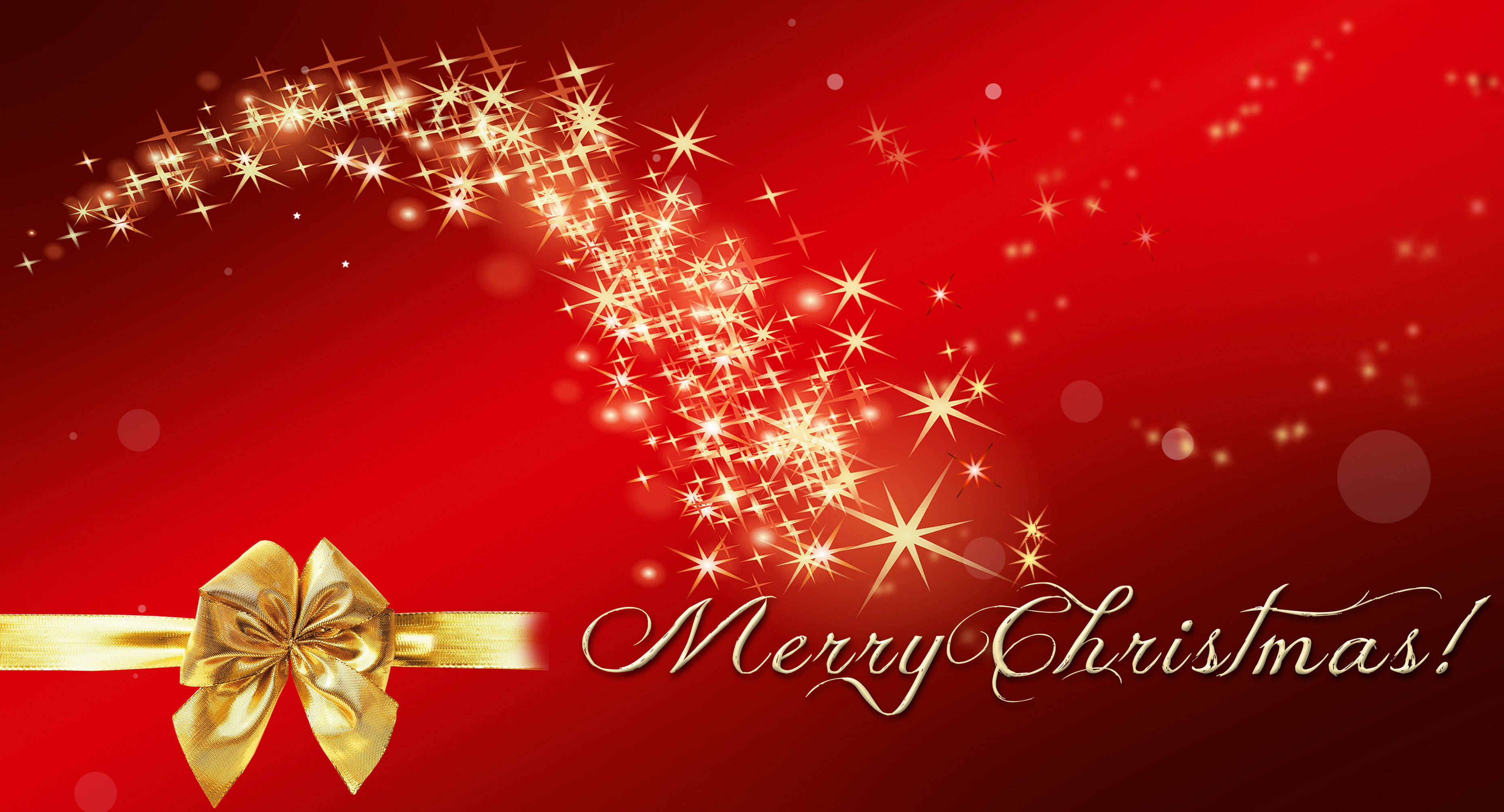 gold ribbon, red christmas, golden bow, 2K Desktop Wallpaper