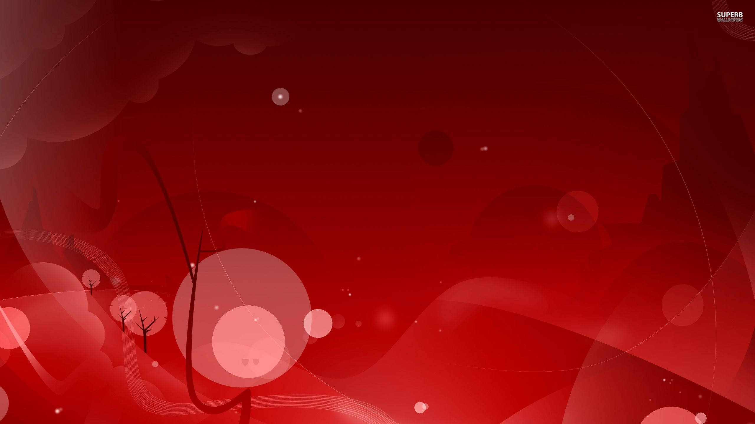 Red Circle, mountain art, glowing orbs, 2K Desktop Wallpaper