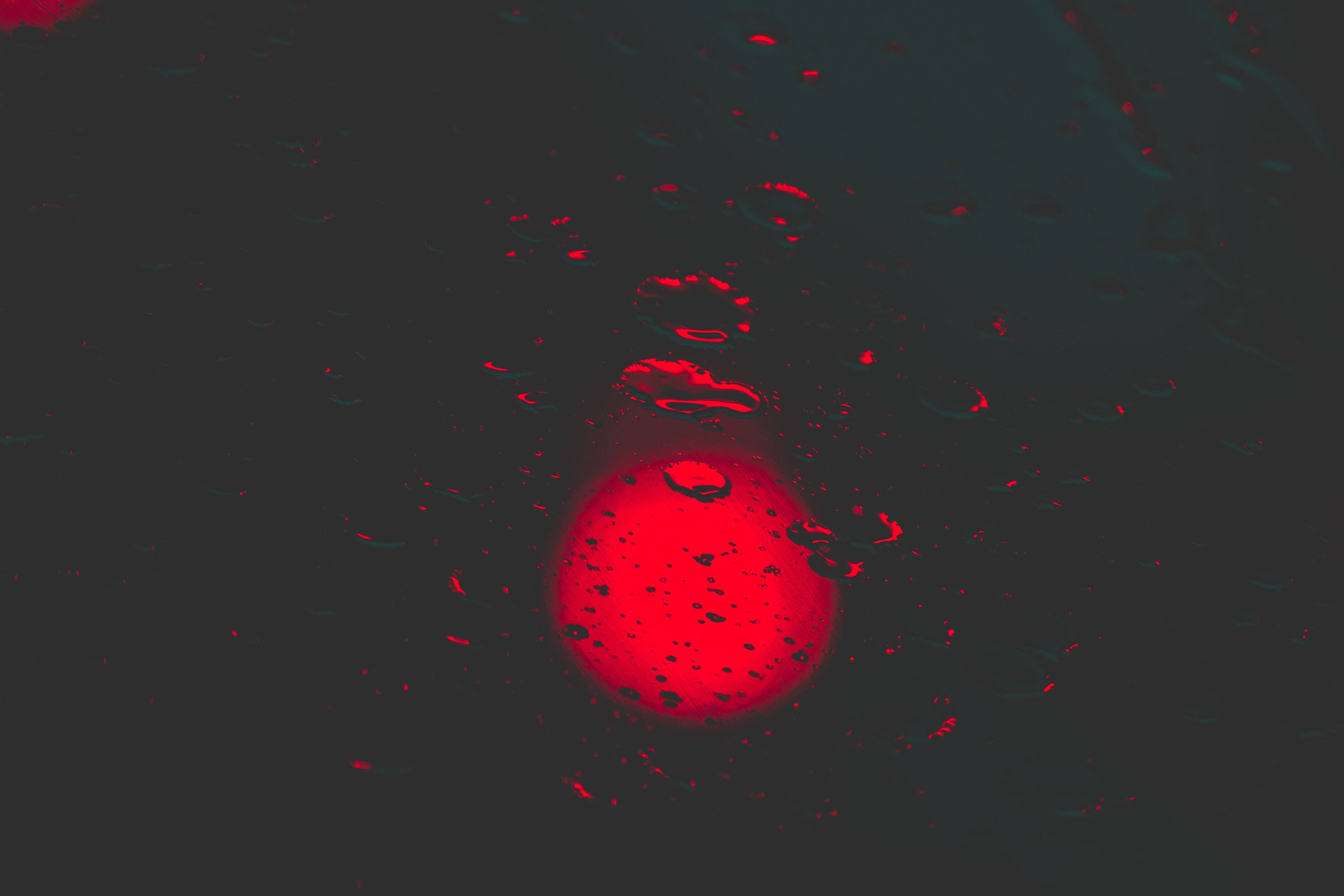 Red Circle, water droplets, glowing red orb, 5K Desktop Wallpaper