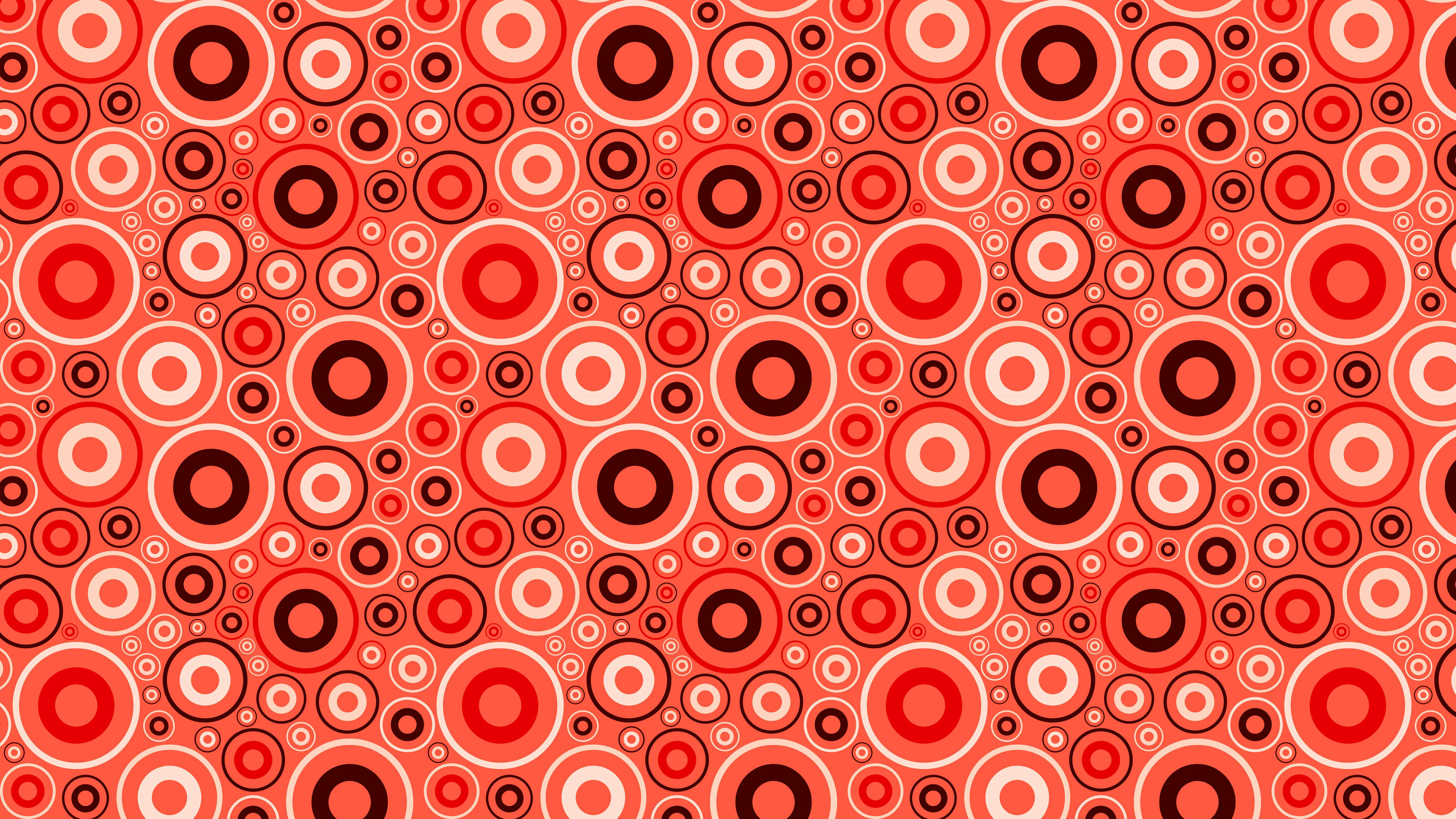 red circles, black and white, concentric circles, 8K Desktop Wallpaper