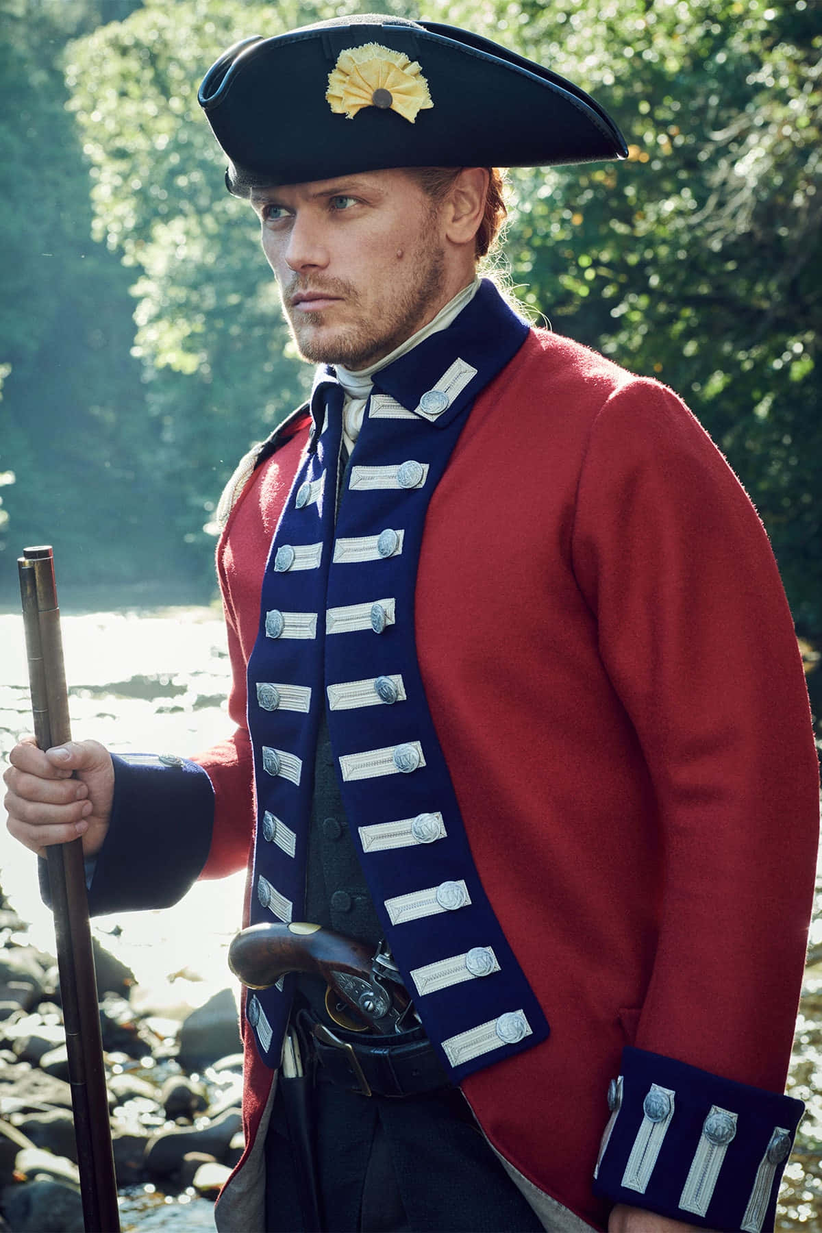 red coat, tricorn hat, staff, HD Phone Wallpaper