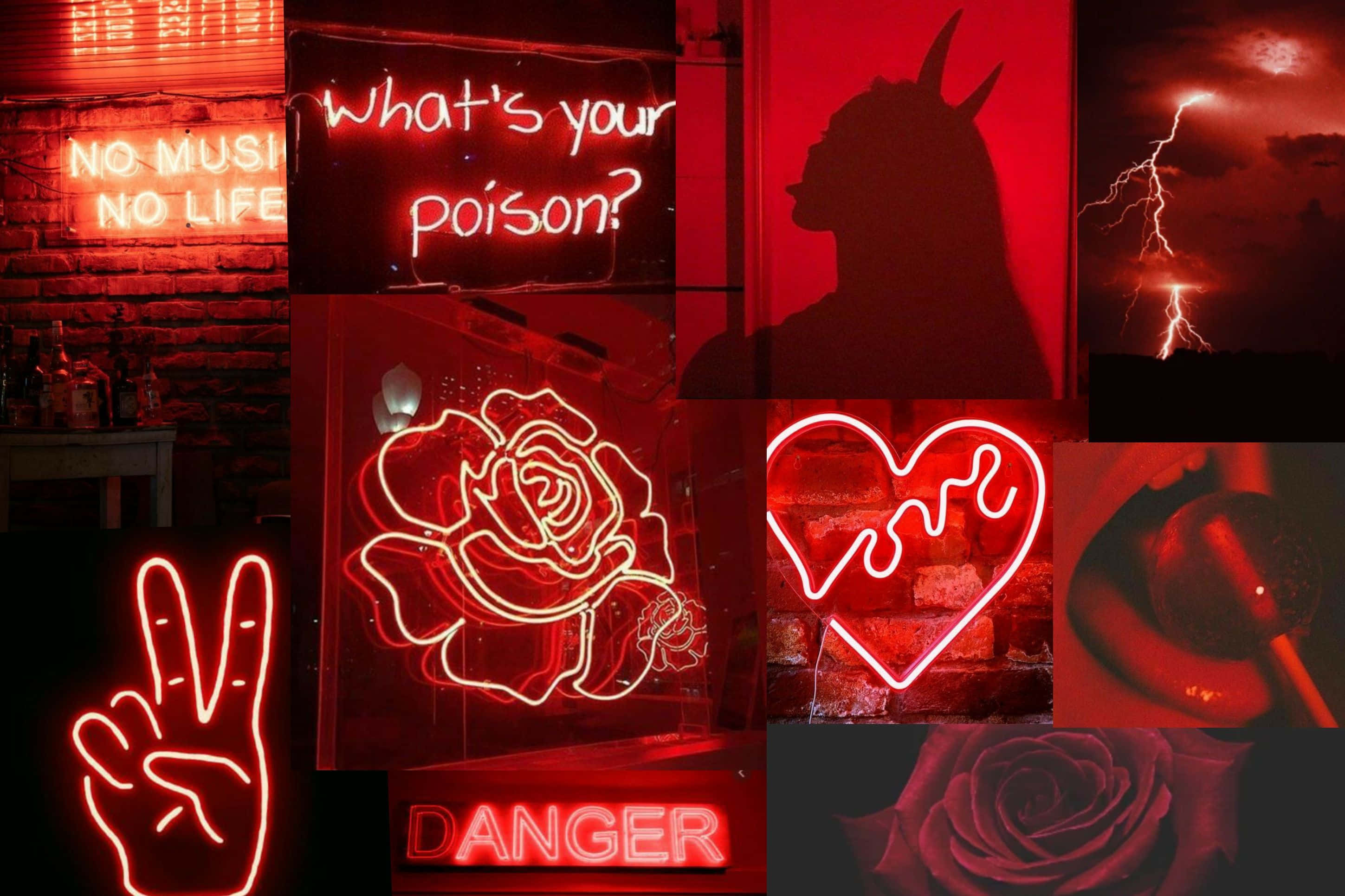 neon red aesthetic, red neon signs, roses, 2K Desktop Wallpaper