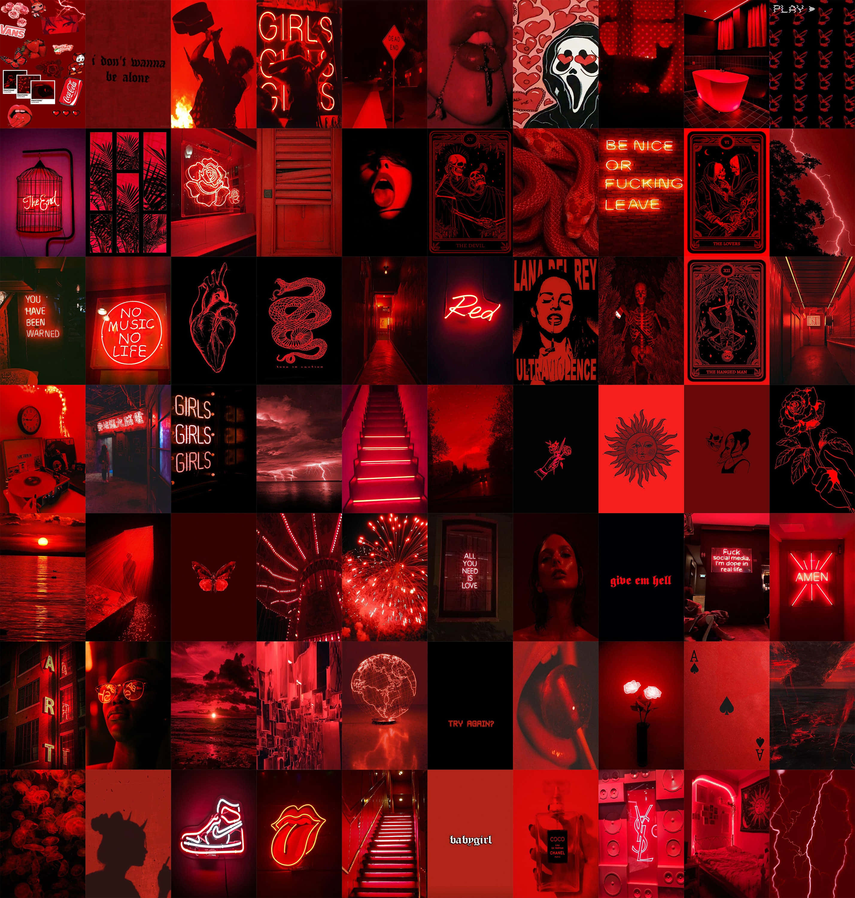 Red Collage, vibrant red-toned, pop culture icons, 2K Phone Wallpaper