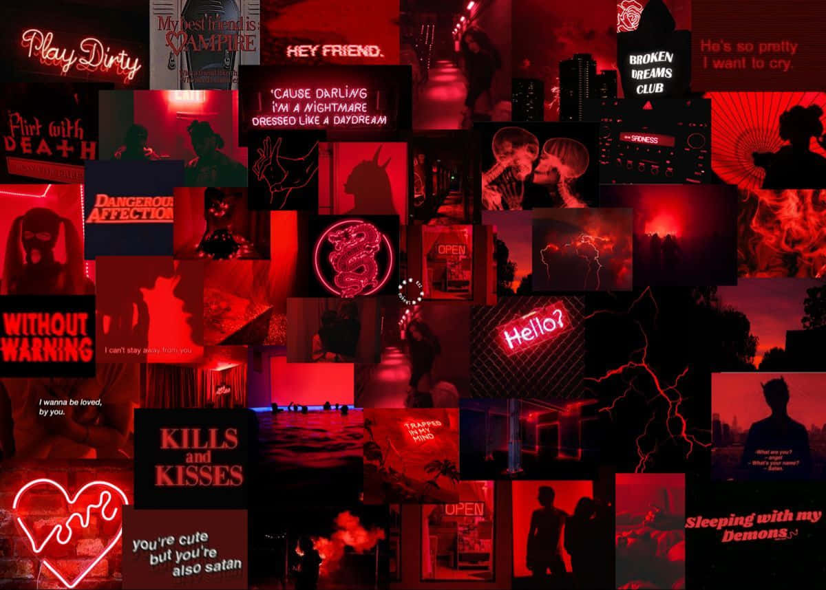 Red Collage, dark red, neon accents, SD Desktop Wallpaper