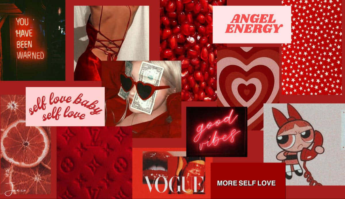 Red Collage, heart motifs, dollar bills, SD Desktop Wallpaper