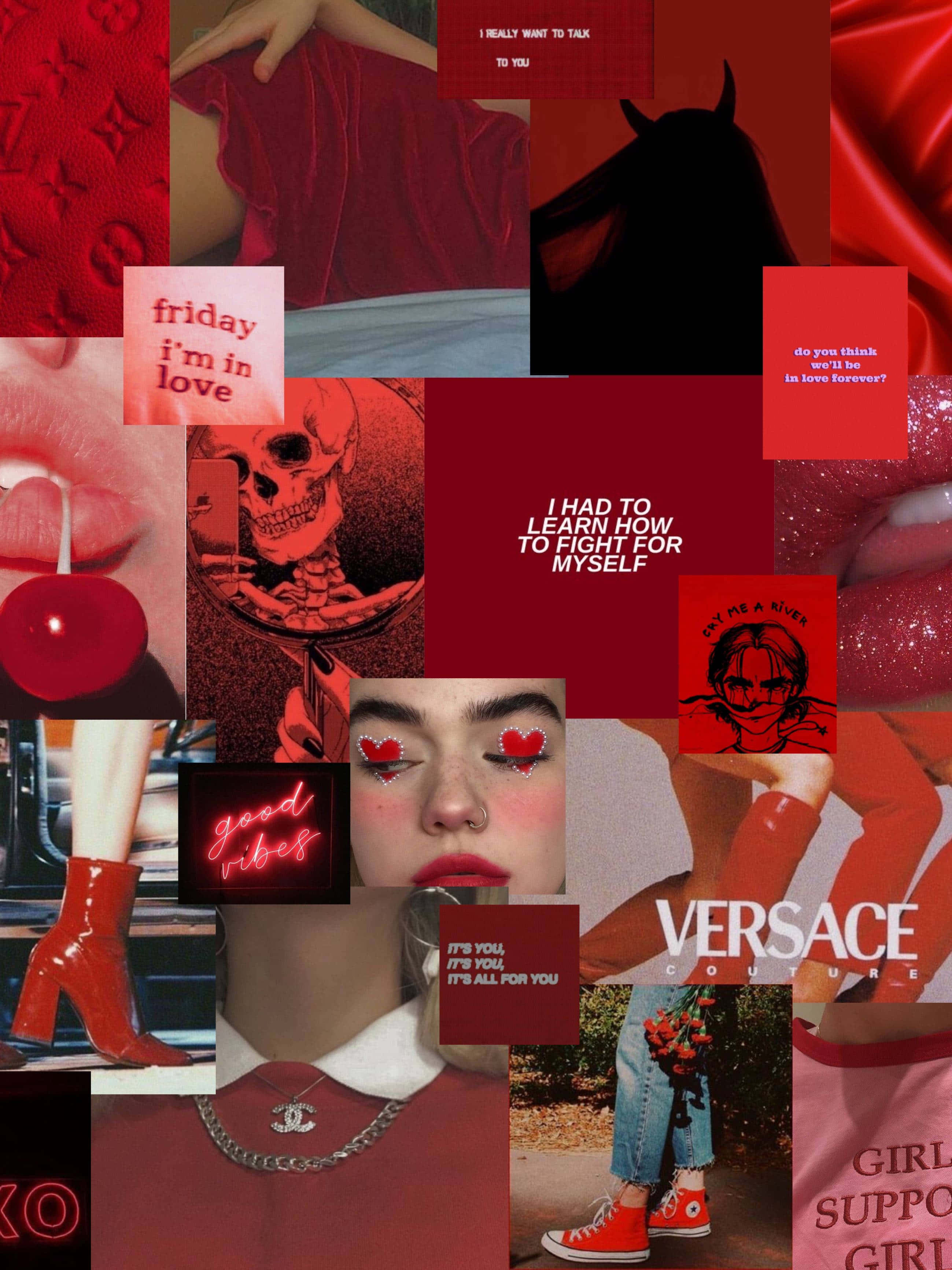 Red Collage, vibrant red, fashion accessories, 2K Phone Wallpaper