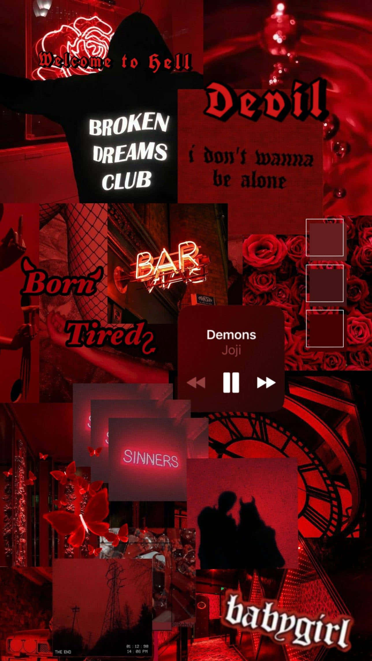 red collage, neon signs, roses, Full HD Phone Wallpaper