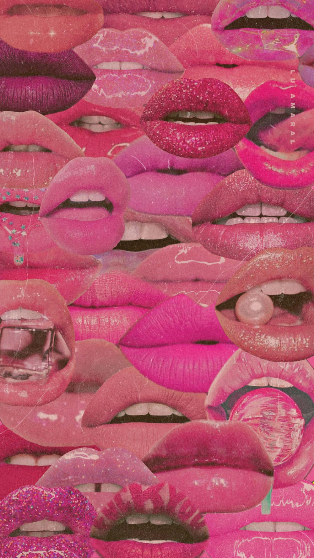 Red Collage, glossy pink lips, glitter, HD Phone Wallpaper