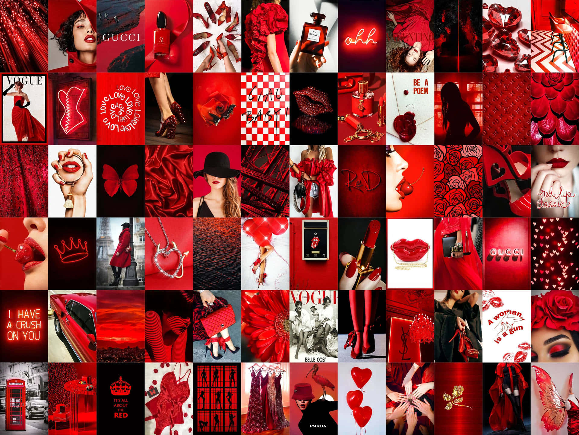 Valentine's Day, red-themed collage, fashion models, Full HD Desktop Wallpaper