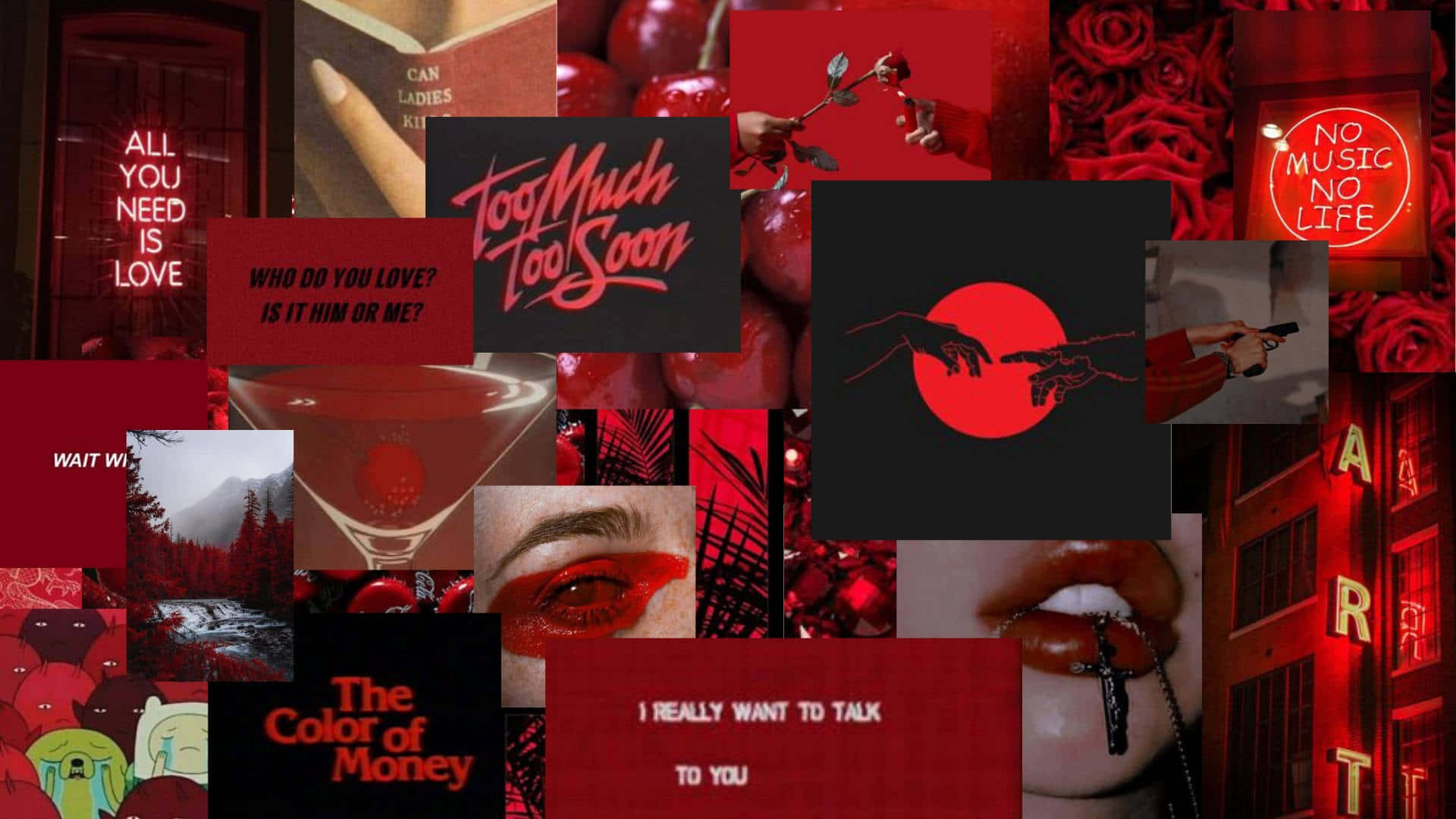 red collage, red background, pop culture quotes, Full HD Desktop Wallpaper