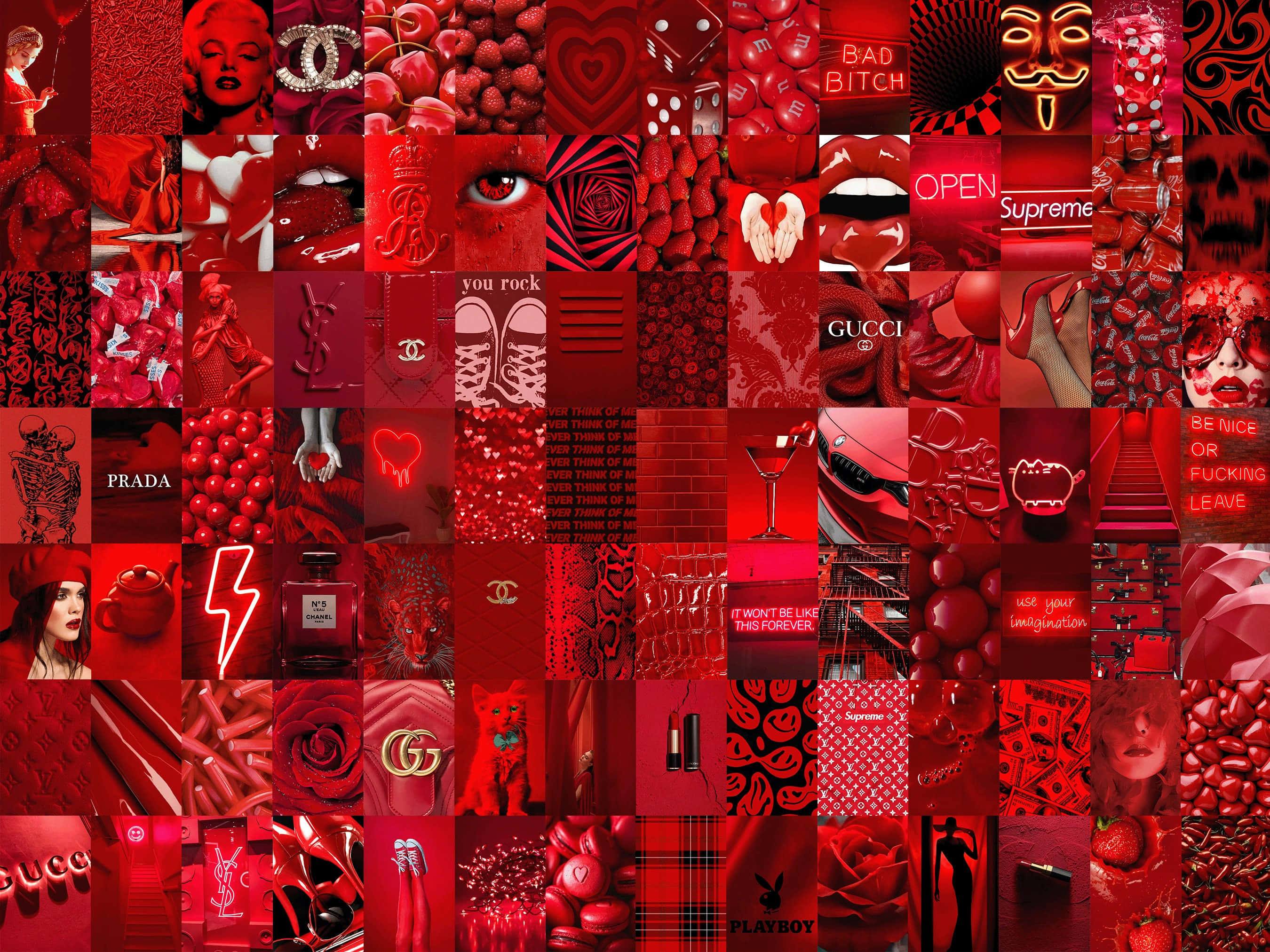 Red Collage, luxury brands, fashion icons, 2K Desktop Wallpaper