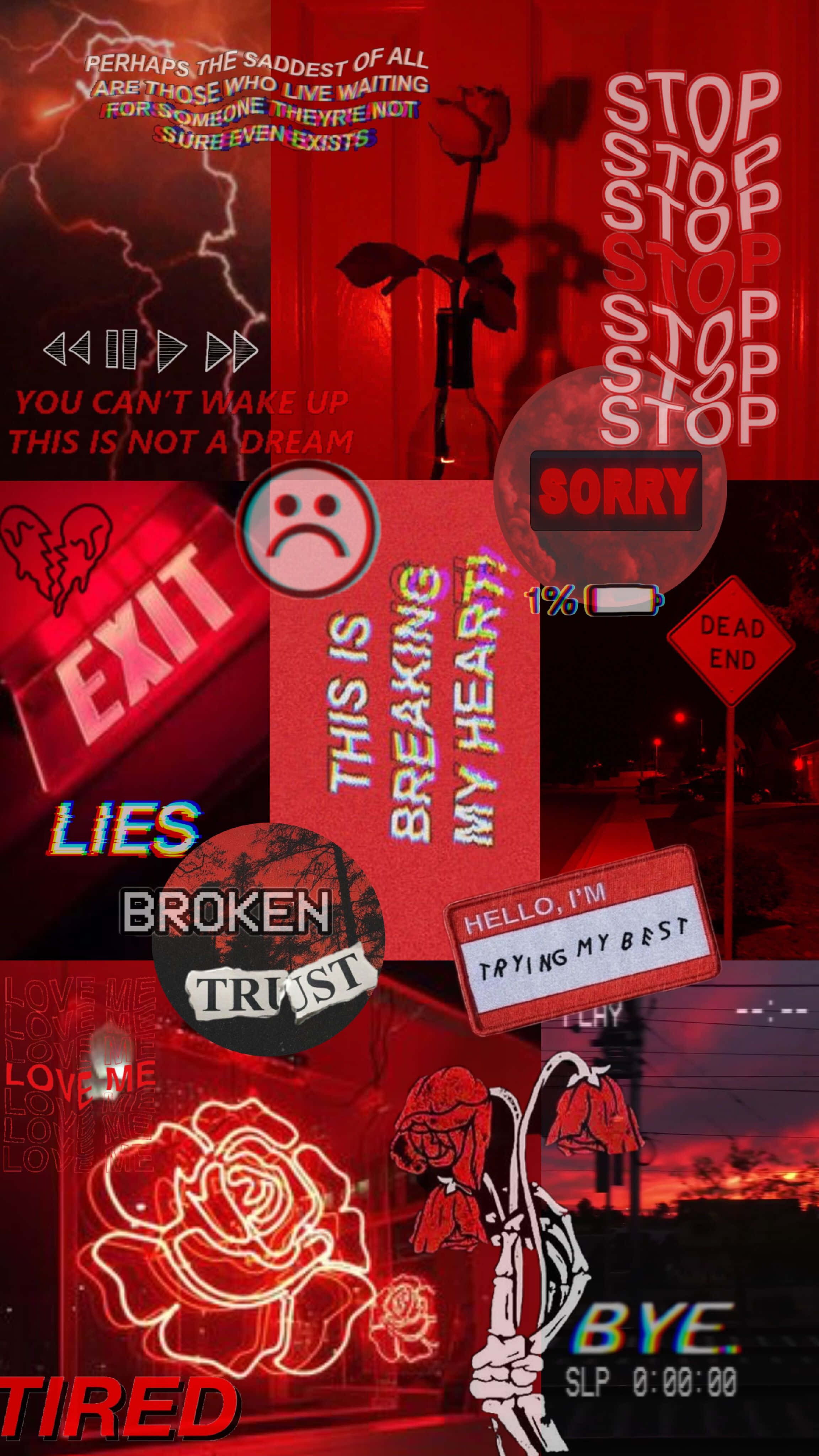 red lights, red-toned digital elements, heartbreak, 4K Phone Wallpaper