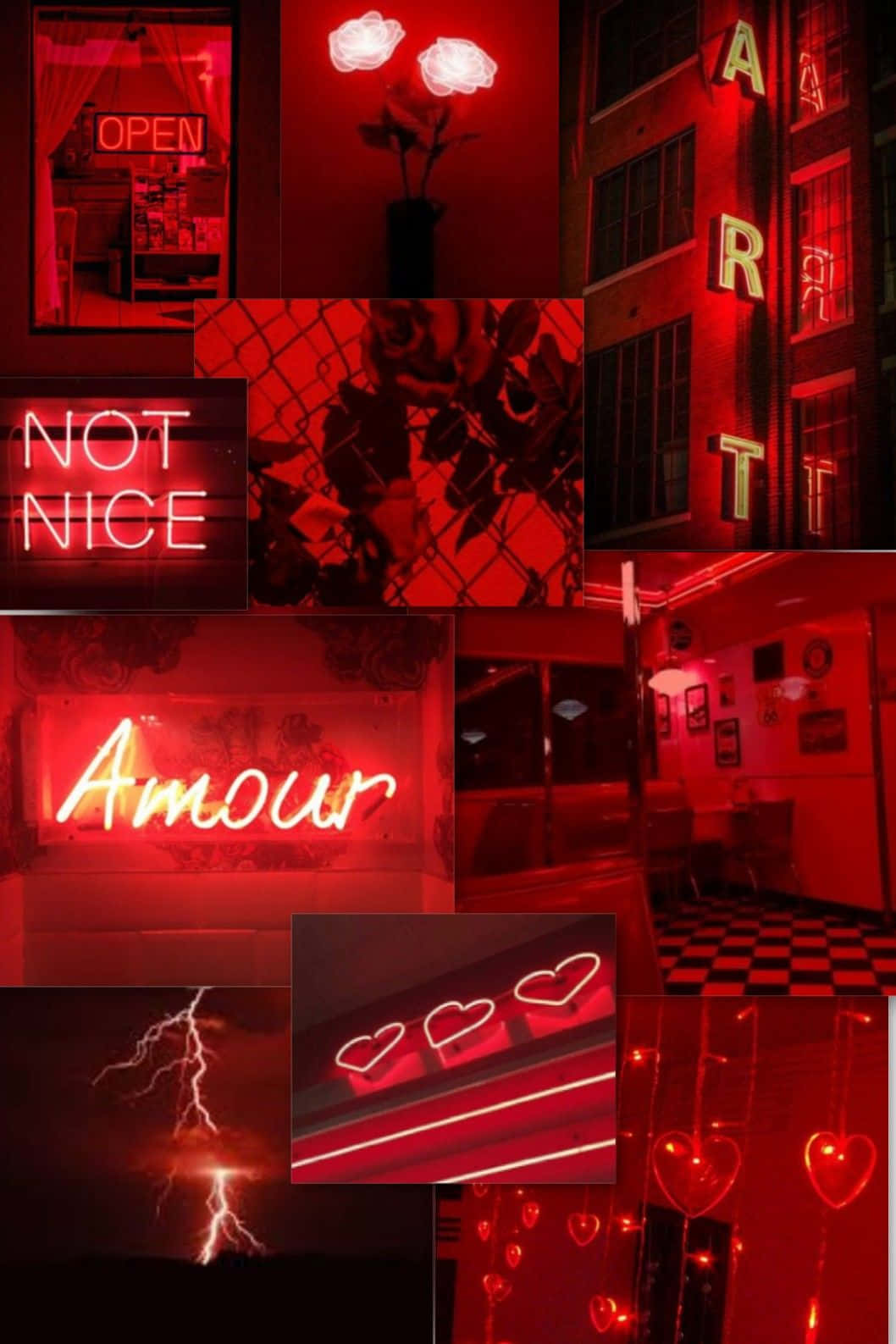 neon red, crimson glow, urban scenes, HD Phone Wallpaper