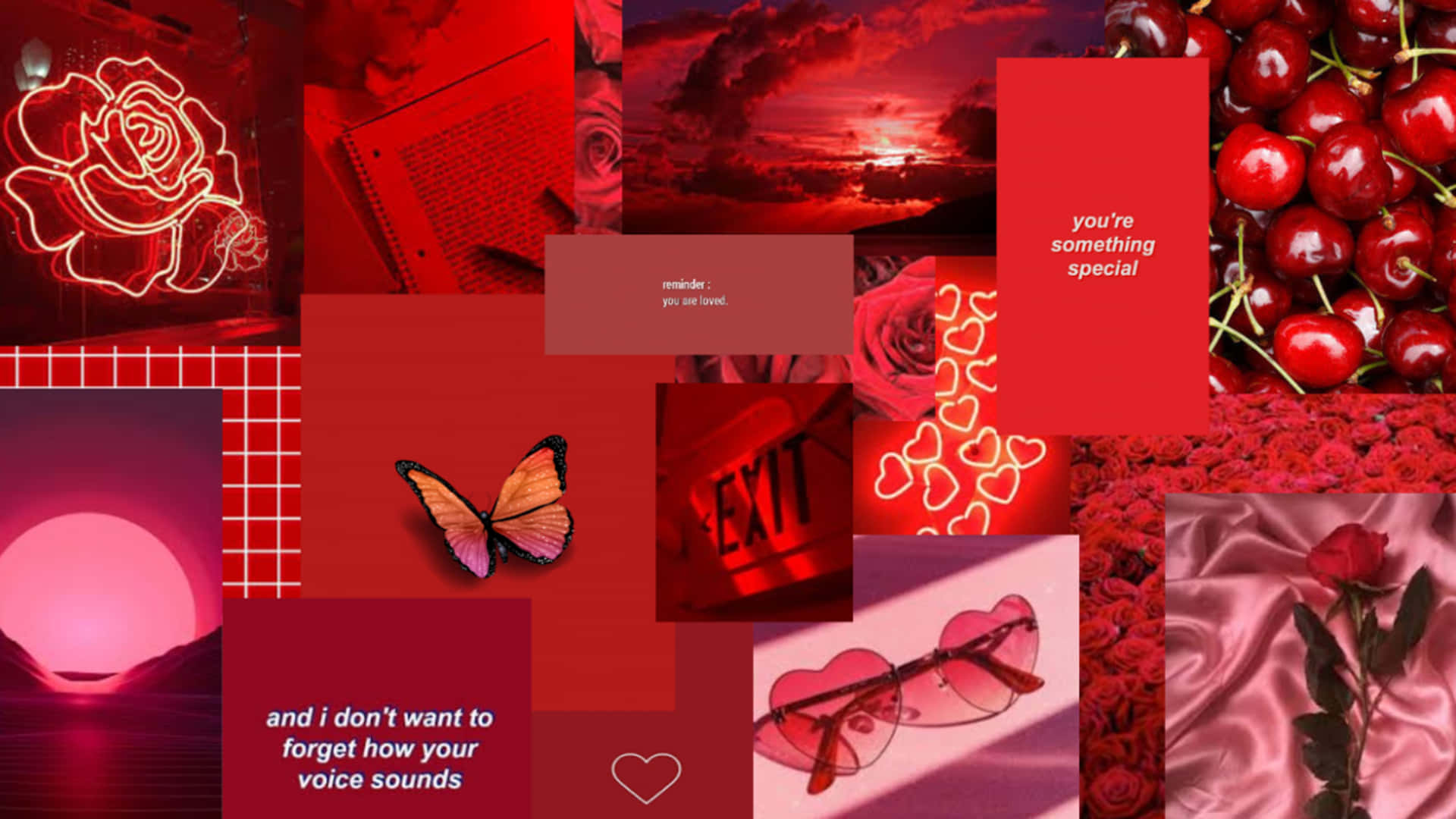 Red Collage, roses, cherries, Full HD Desktop Wallpaper