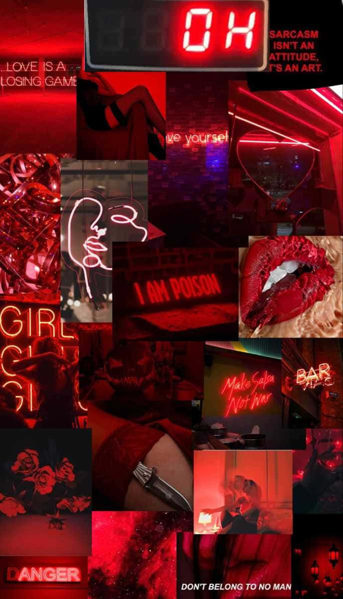 Red Cute Aesthetic, neon collage, lips tattoos, SD Phone Wallpaper