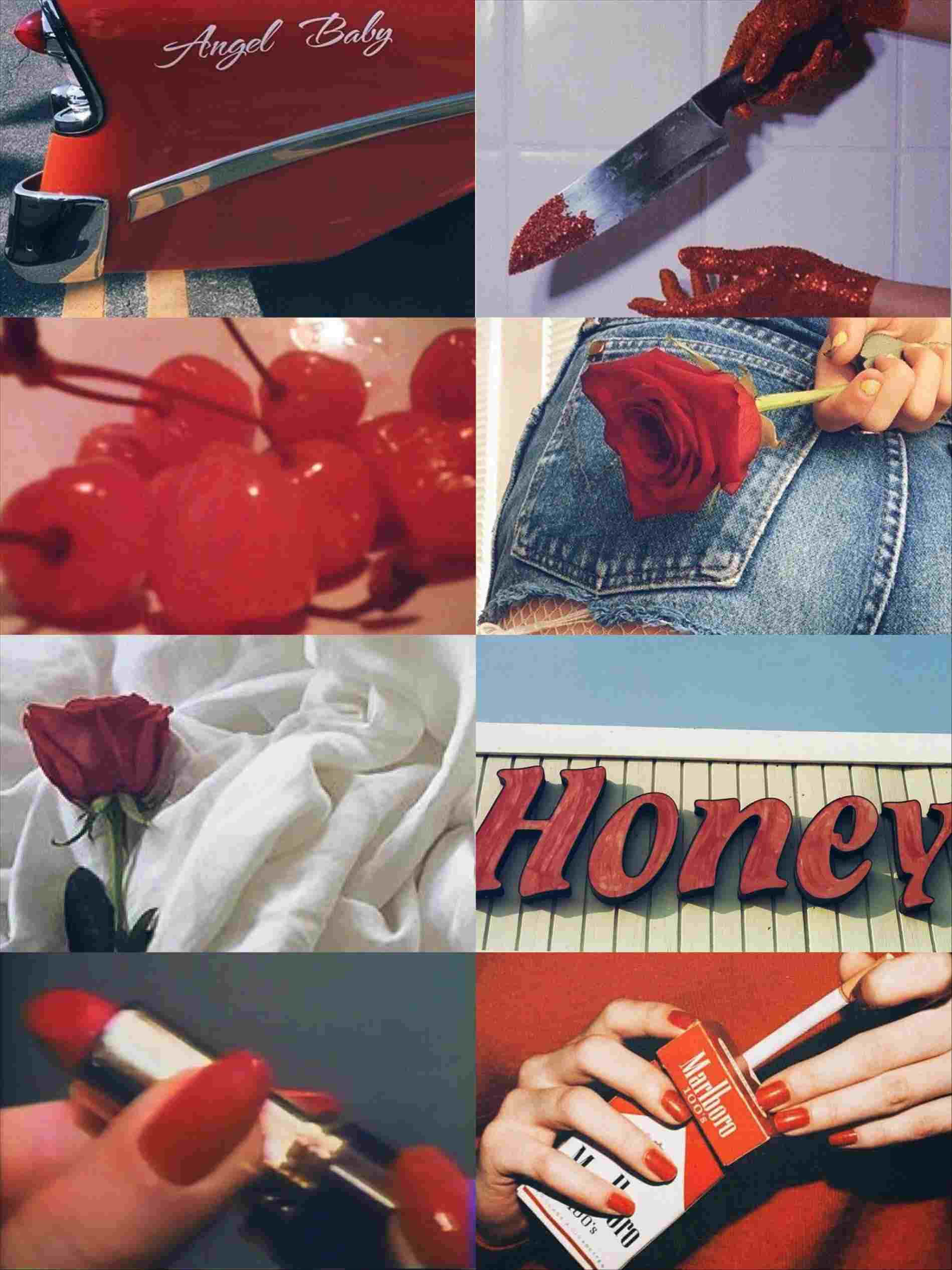 red collage, vintage aesthetics, cherries, Full HD Phone Wallpaper