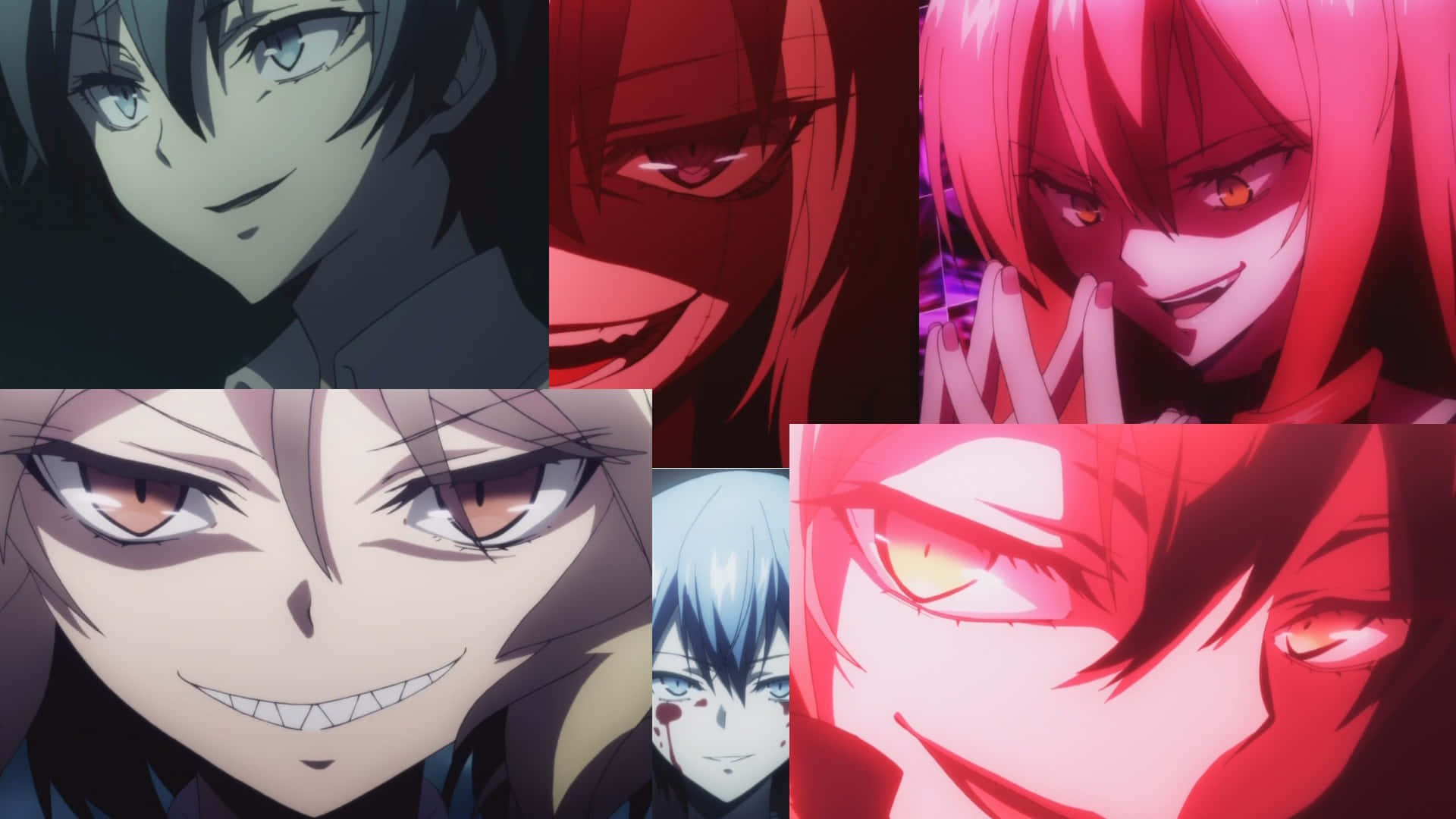 Red Collage, anime characters, intense expressions, Full HD Desktop Wallpaper