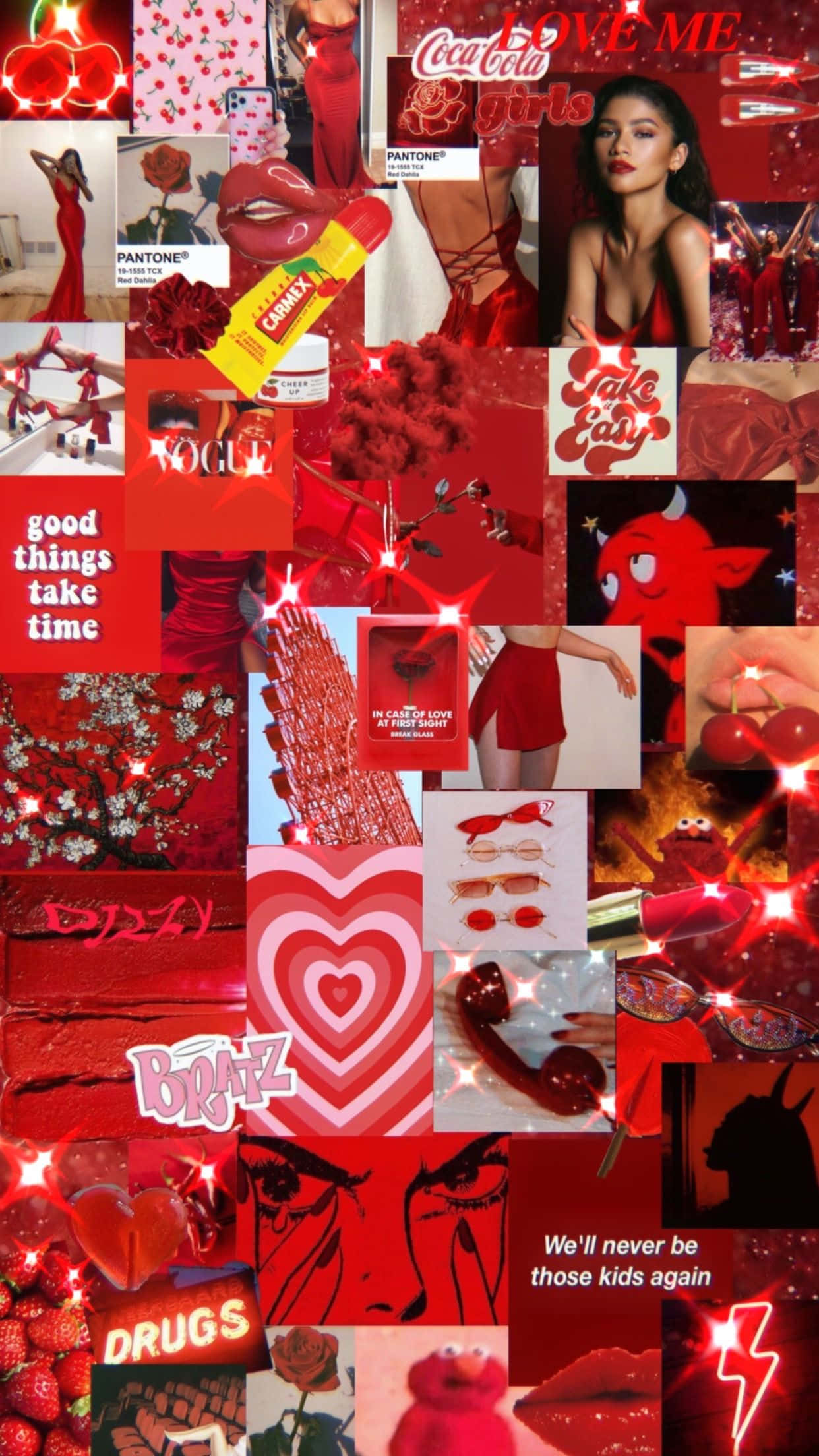 Red Collage, vibrant red, glittering sparkles, Full HD Phone Wallpaper